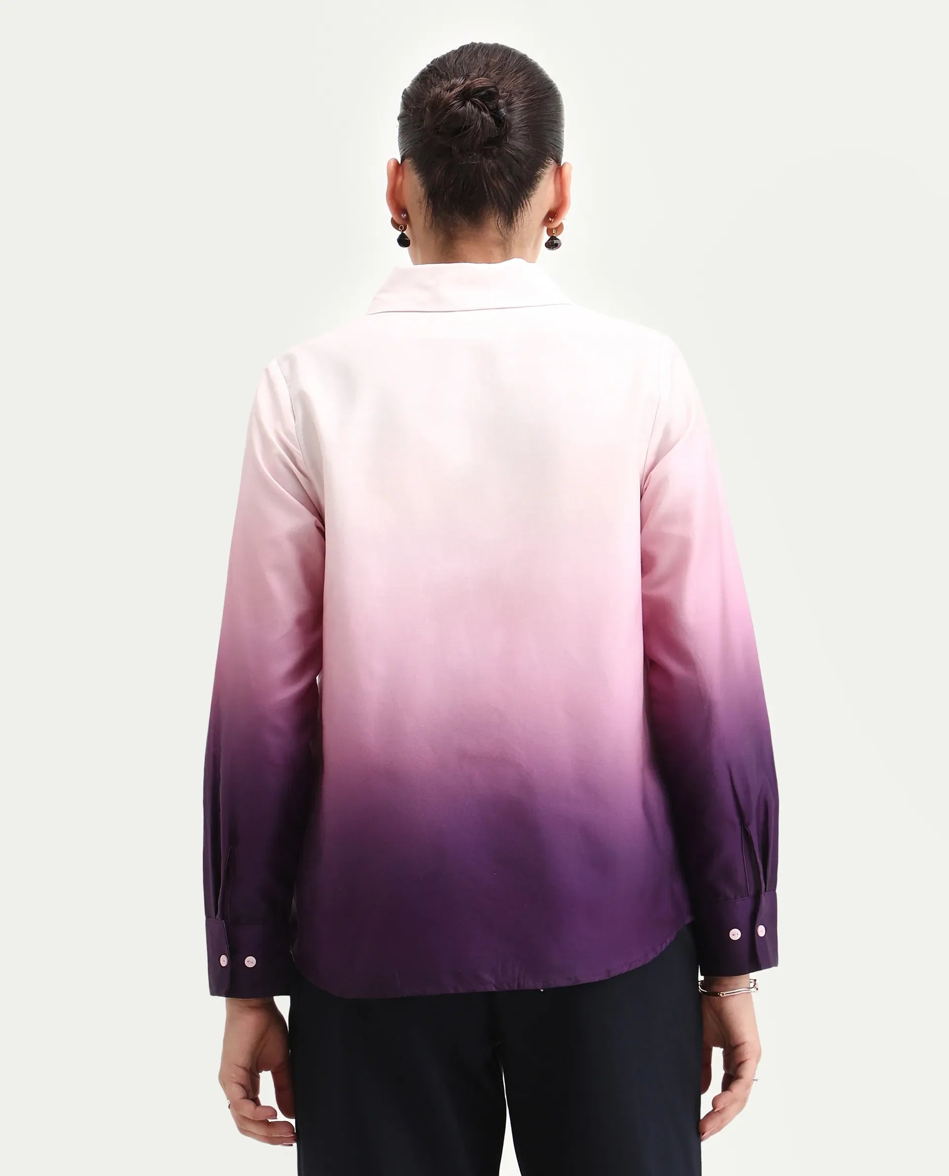 Rareism Women's Batim Purple Cotton Collared Neck Regular Fit Shirt