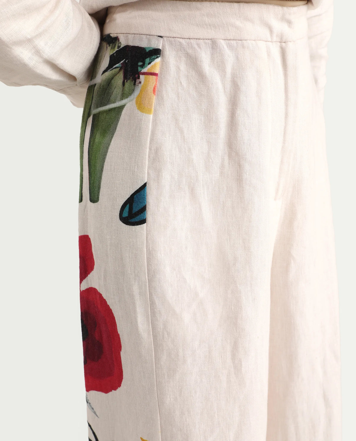Rareism Women's Bazper-B Off White 100% Linen Wide Leg Plain Trouser
