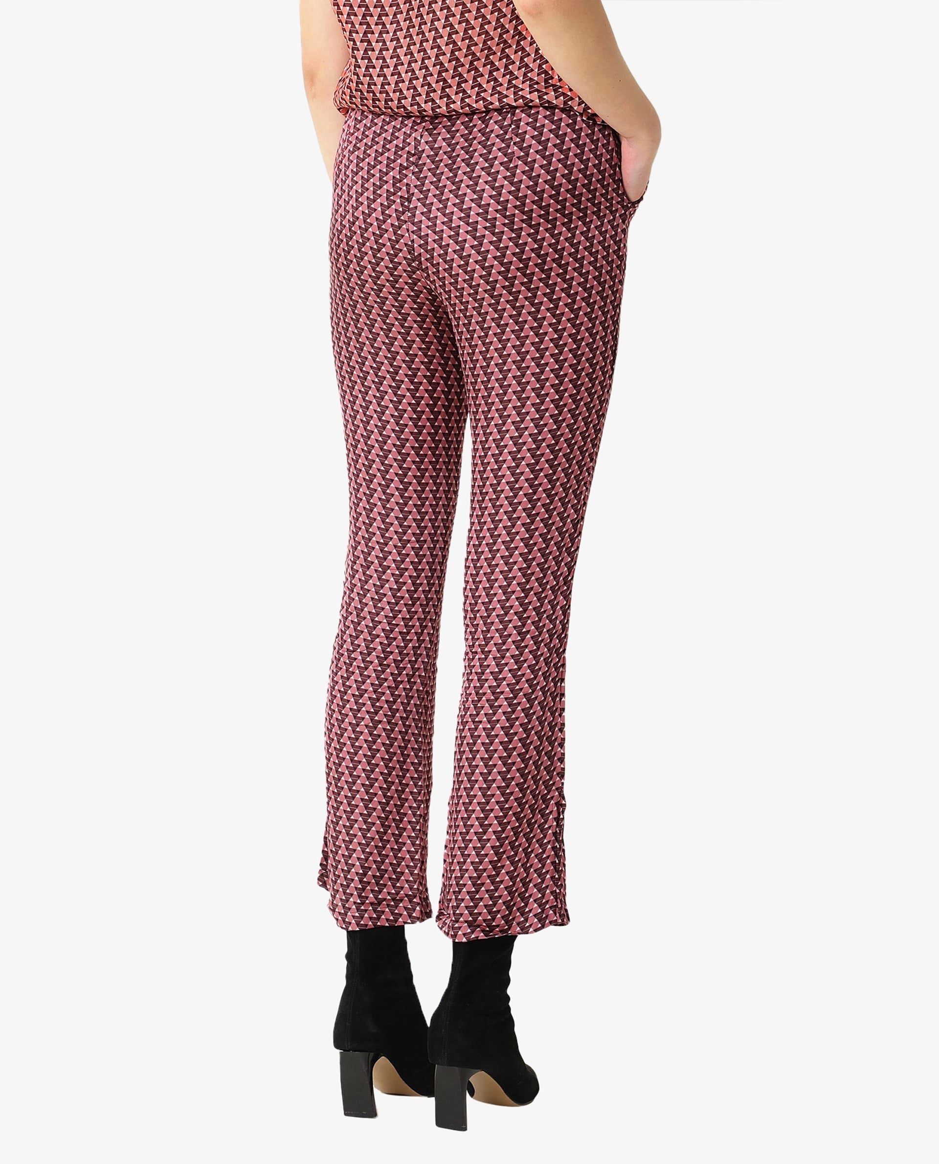 Rareism Women's Bea Maroon V-Neck Geometric Print Knee Length Tailored Top