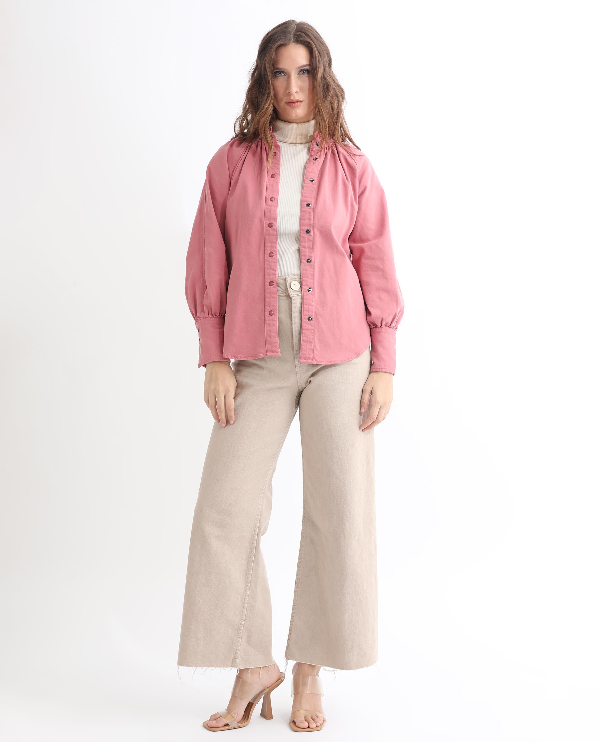 Rareism Women's Bellona Pink Cotton Sweetheart Neck Plain Regular Fit Jacket