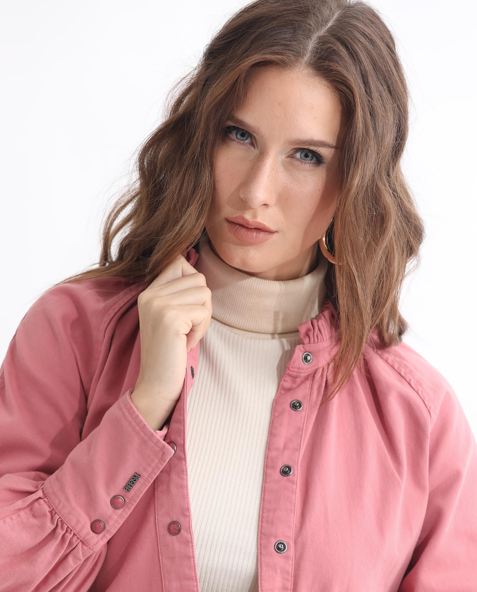 Rareism Women's Bellona Pink Cotton Sweetheart Neck Plain Regular Fit Jacket