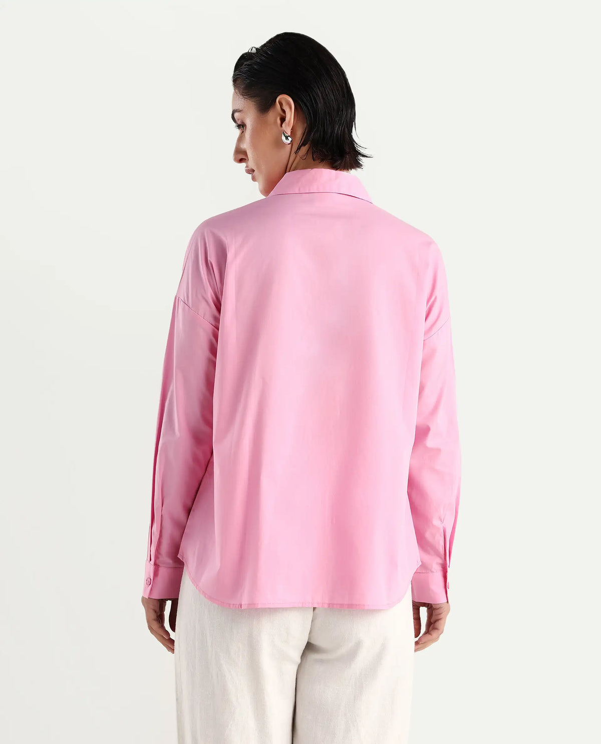 Rareism Women's Bereio Pink Cotton Drop Collar Plain Cuffed Sleeve Regular Fit Shirt