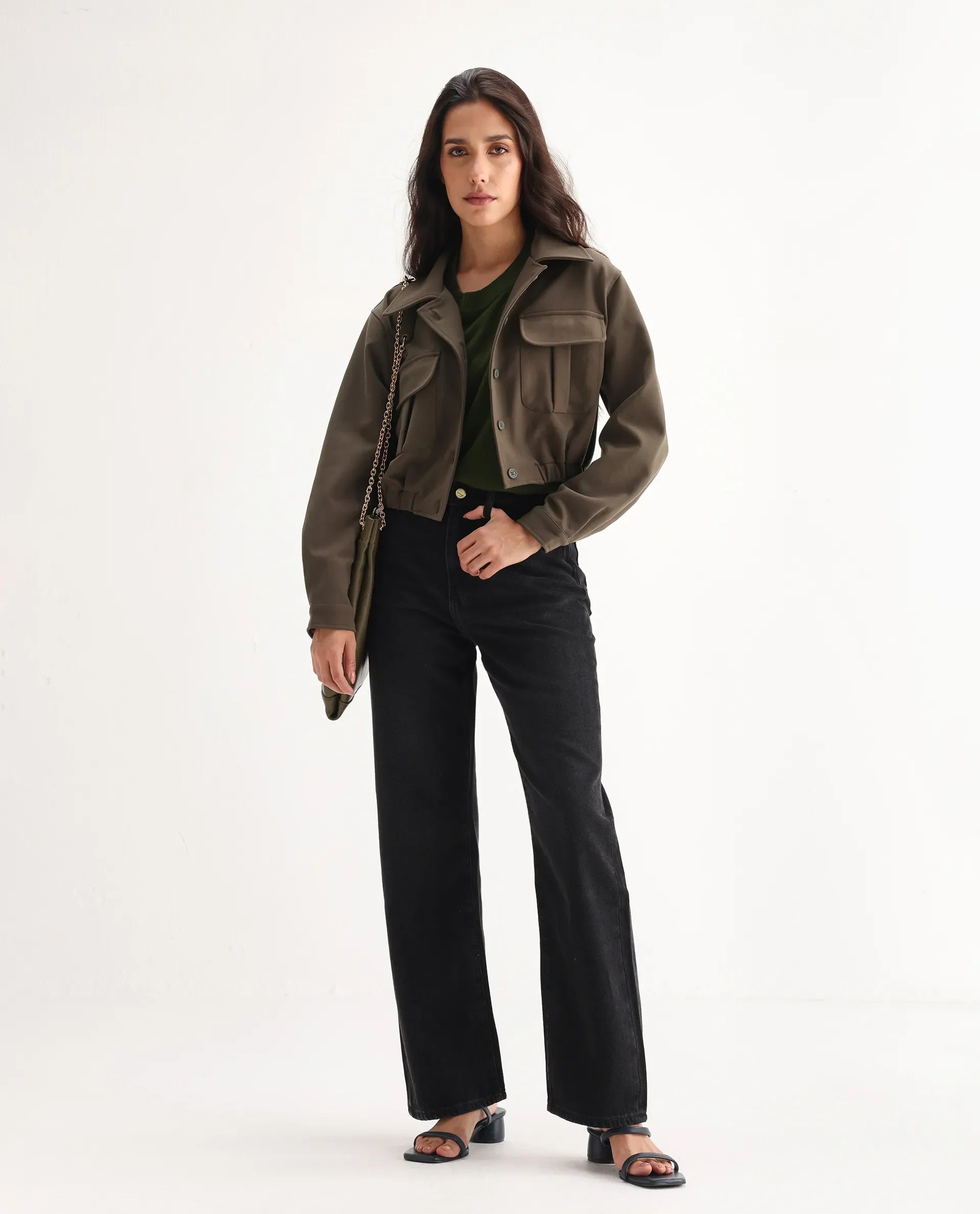 Rareism Women's Beuro Black Cotton Blend Plain Ankle Length Straight Fit Jeans