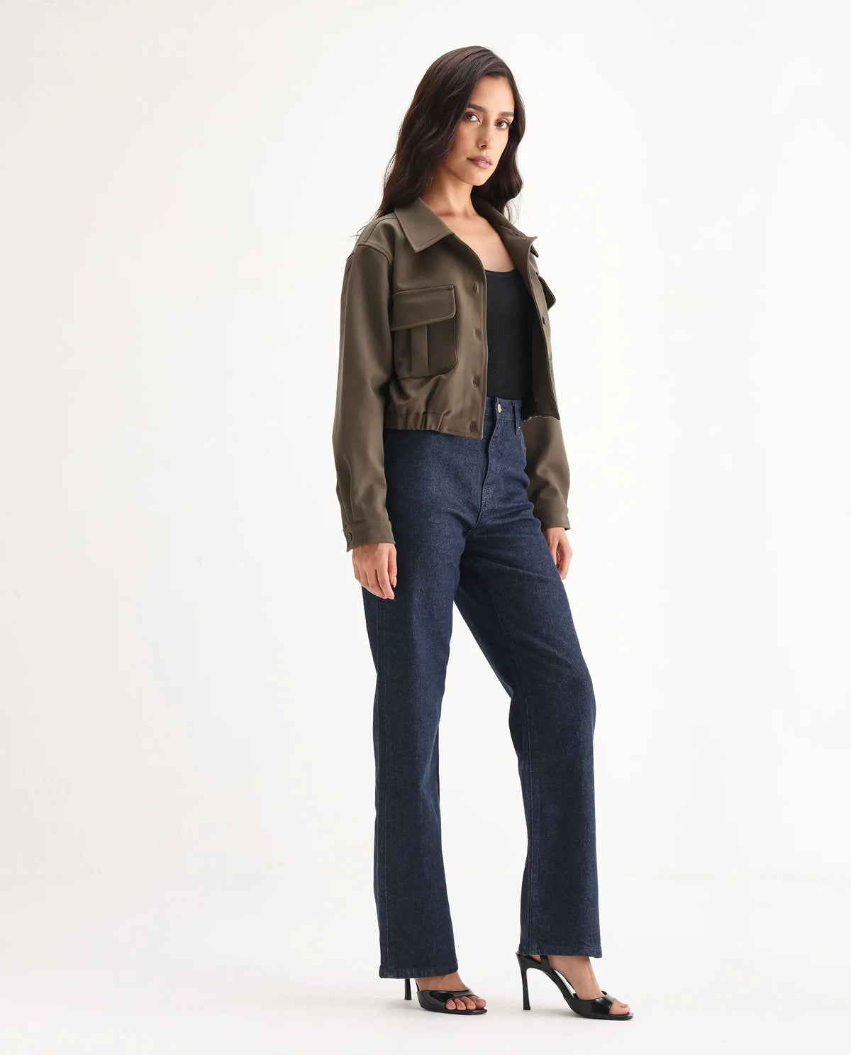 Rareism Women's Bewak Dark Blue Cotton Blend Plain Ankle Length Smart Straight Fit Jeans