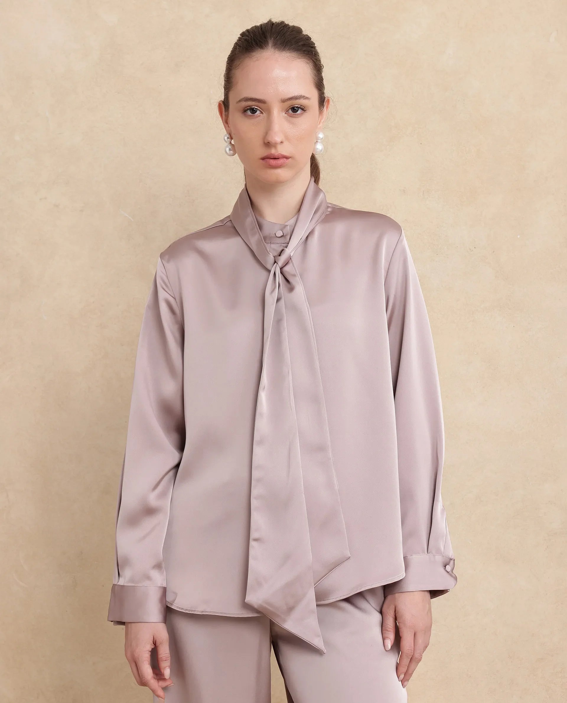 Rareism Women Bingol Dusky Beige Full Sleeve Plain Shirt