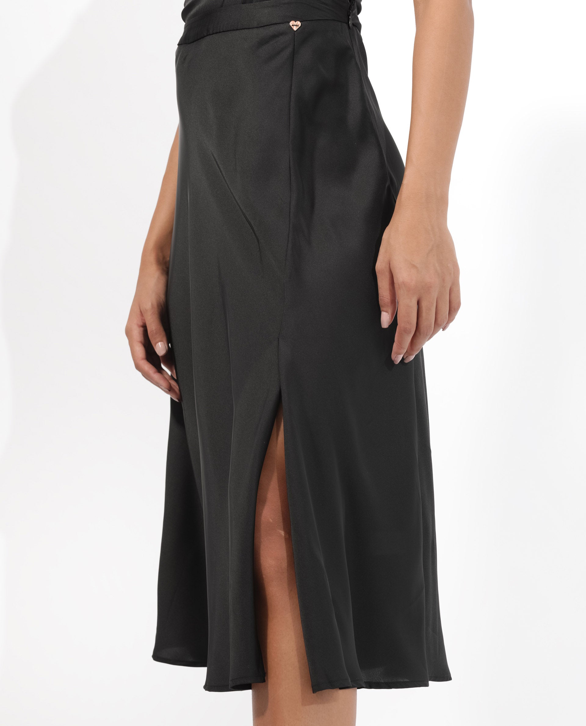 Rareism Women's Ailsa Black Polyester Plain Knee Length Regular Fit Skirt