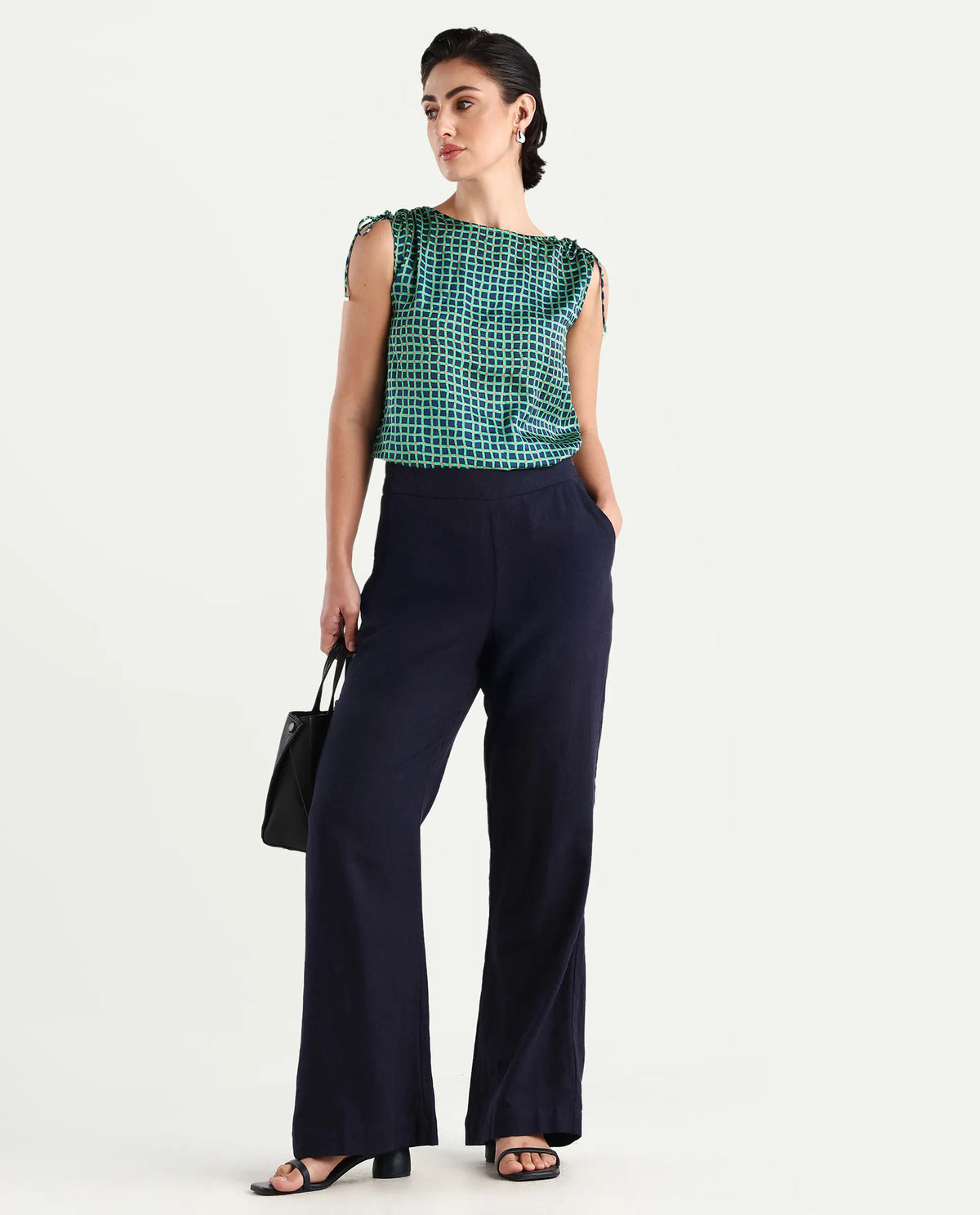 Rareism Women's Blaze Green Polyester Boat Neck Geometric Print Sleeveless Regular Fit Top