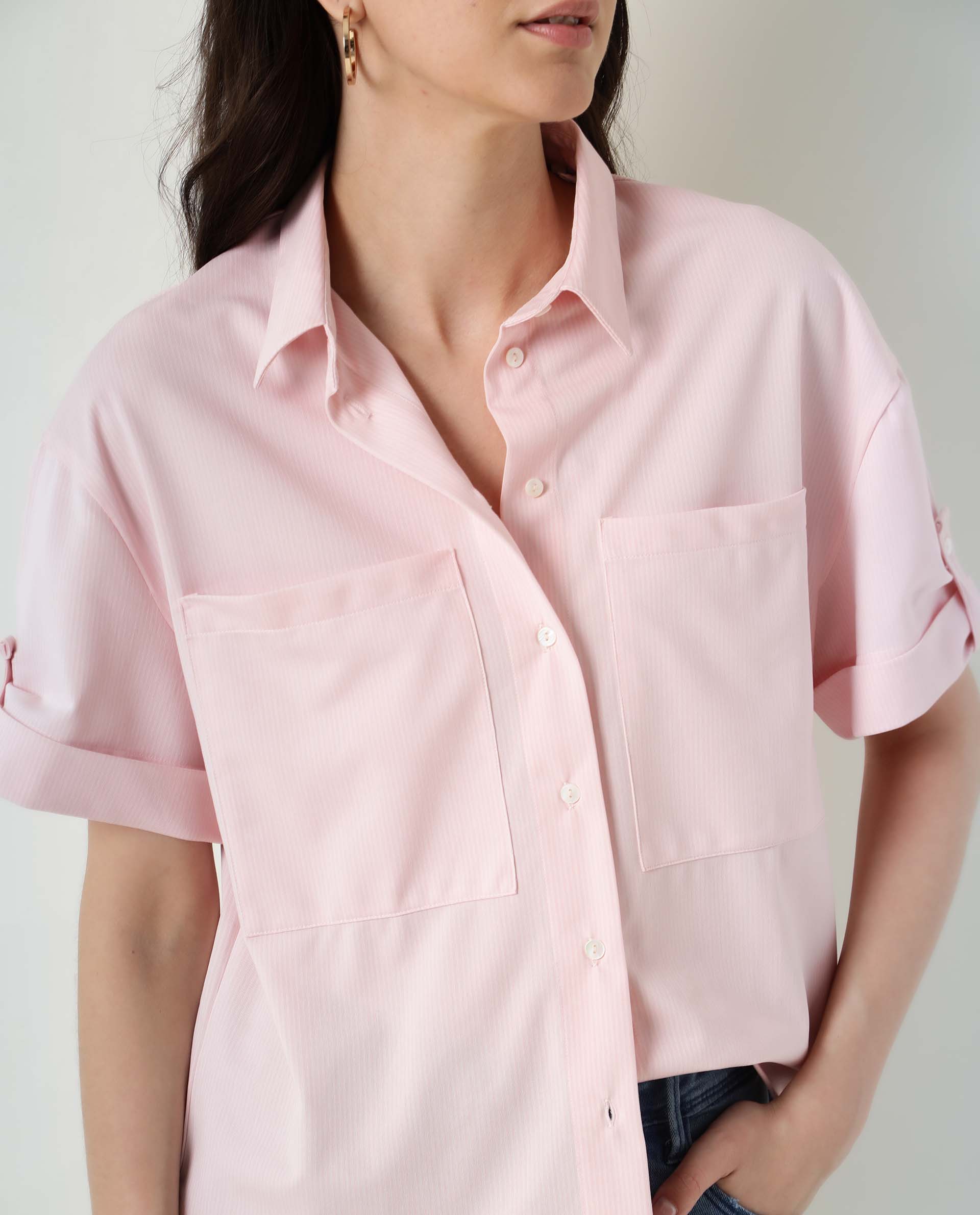 Rareism Women Bolero Pink Regular Fit Shirt Collar Half Sleeves Solid Top