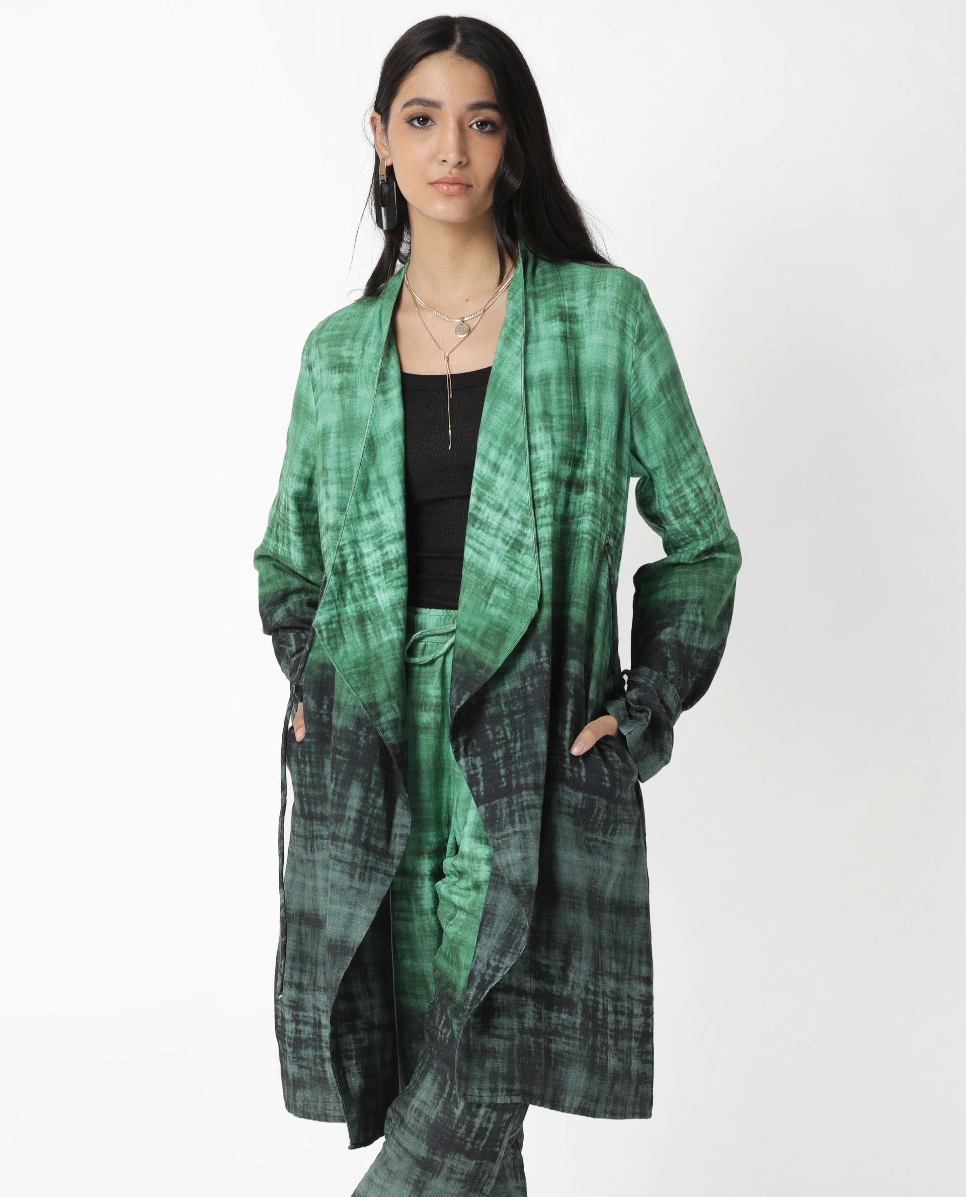 Rareism Women's Boss Green Cotton Collarless Regular Fit Outer Wear