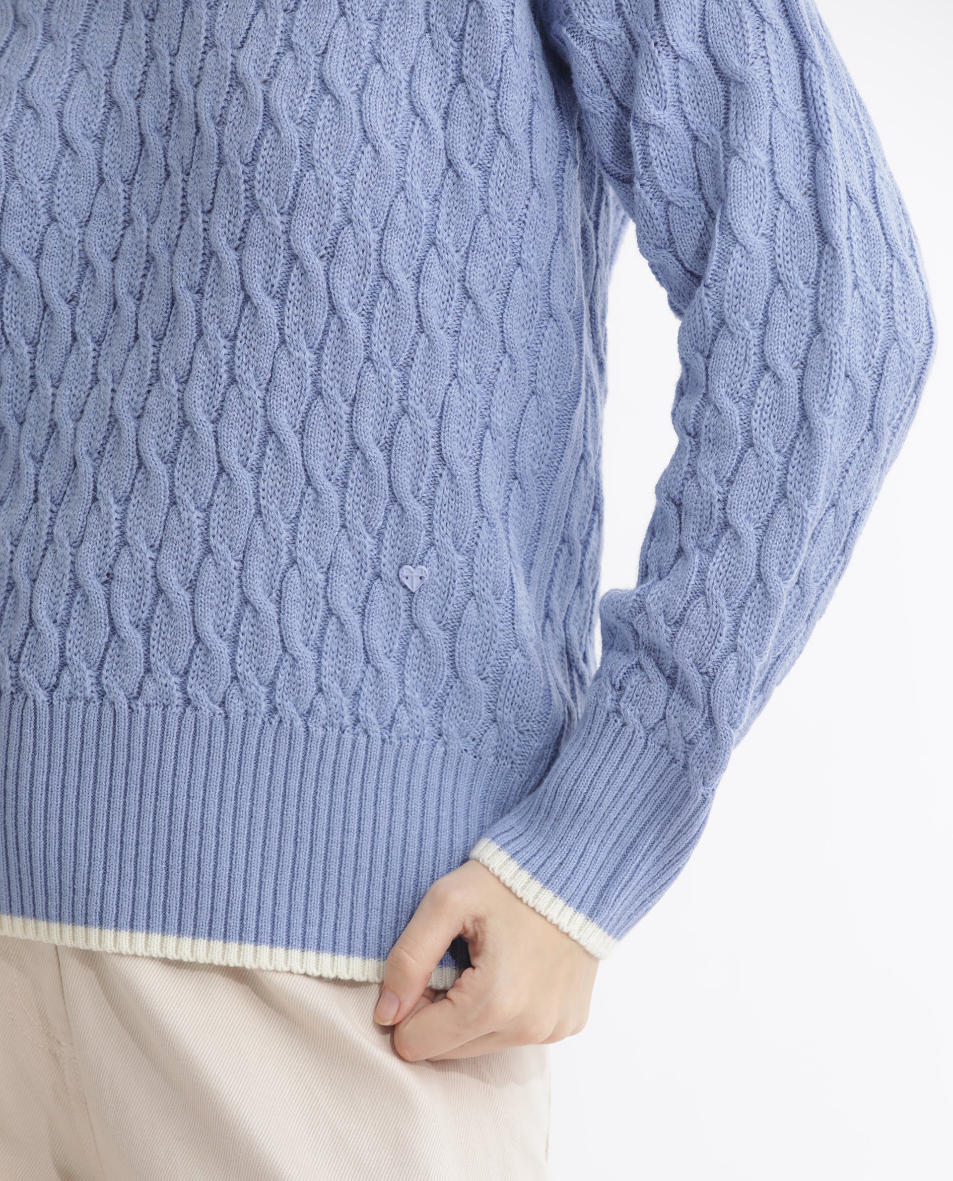 Rareism Women's Broun Light Blue Acrylic V-Neck Plain Relaxed Fit Sweater