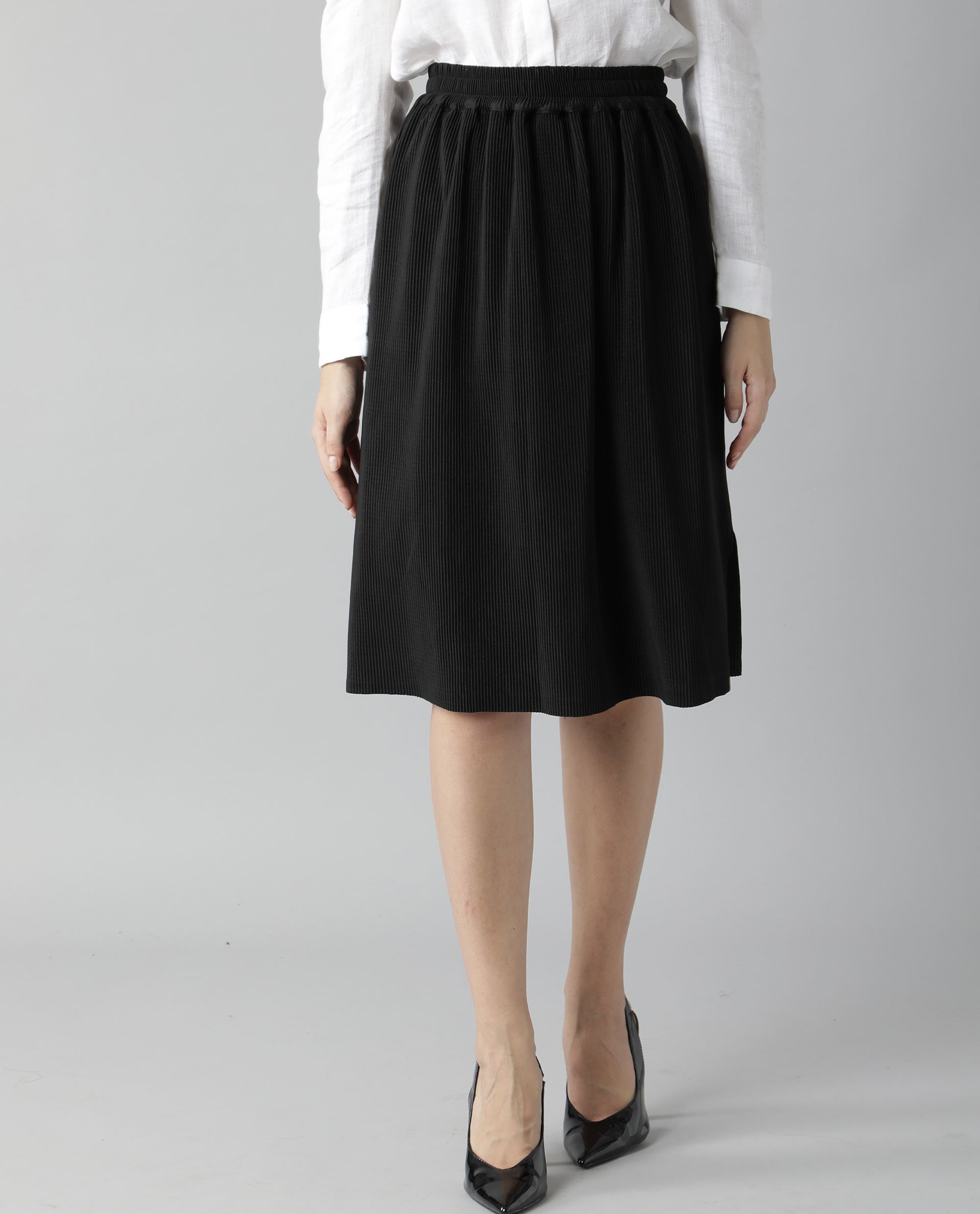 Rareism Womens Browse Black Skirt Pleated Mid Length Back Slit