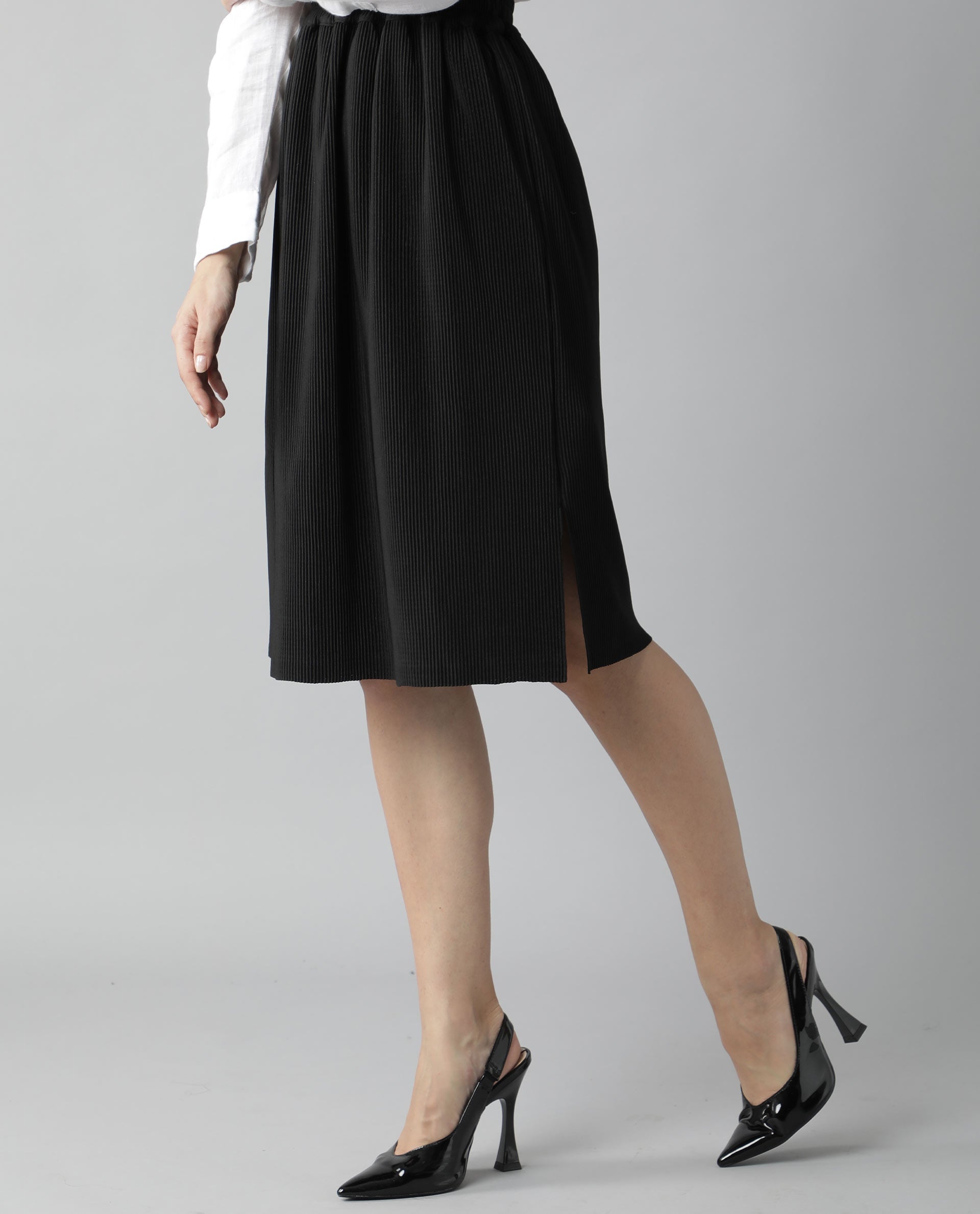 Rareism Womens Browse Black Skirt Pleated Mid Length Back Slit