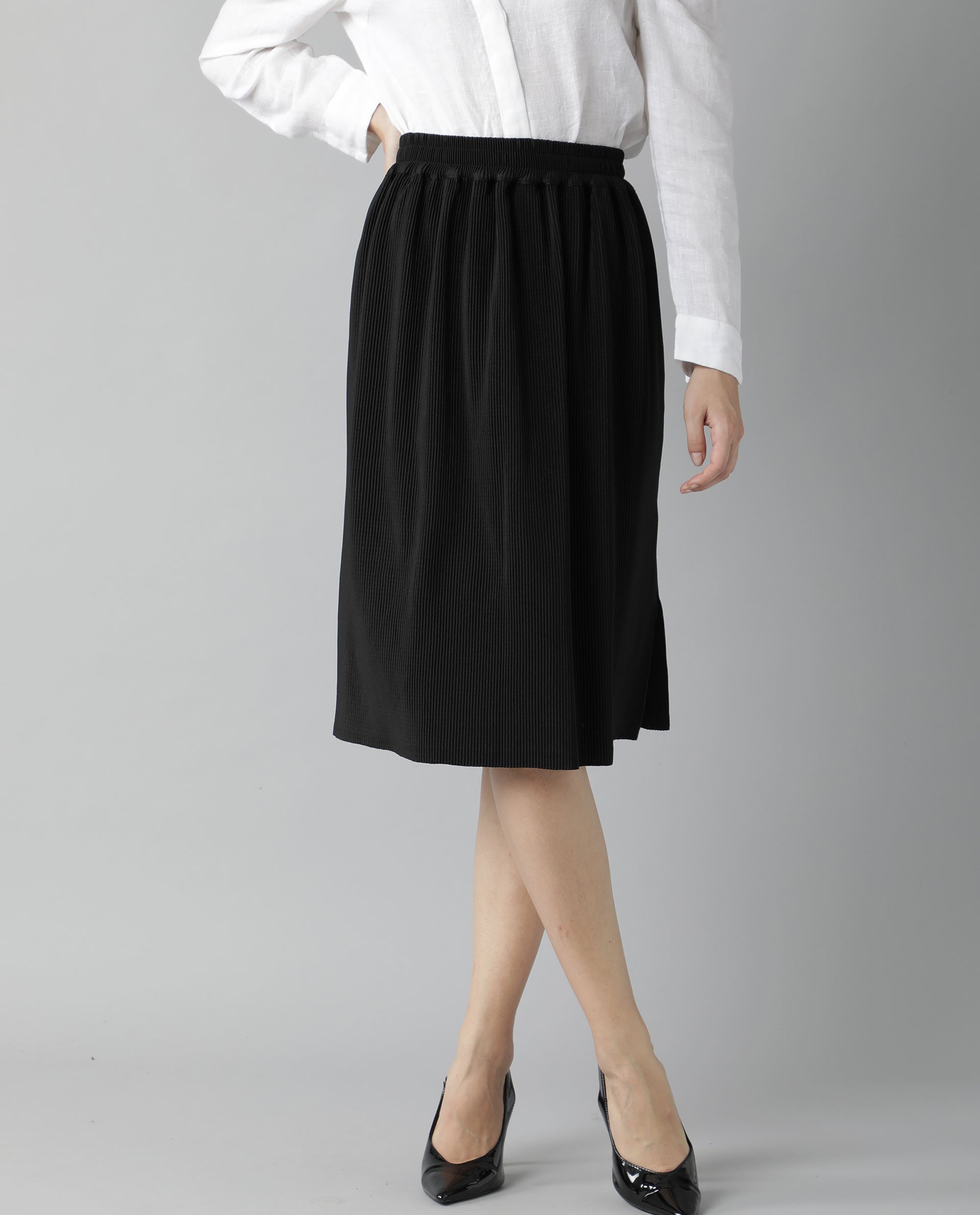 Rareism Womens Browse Black Skirt Pleated Mid Length Back Slit