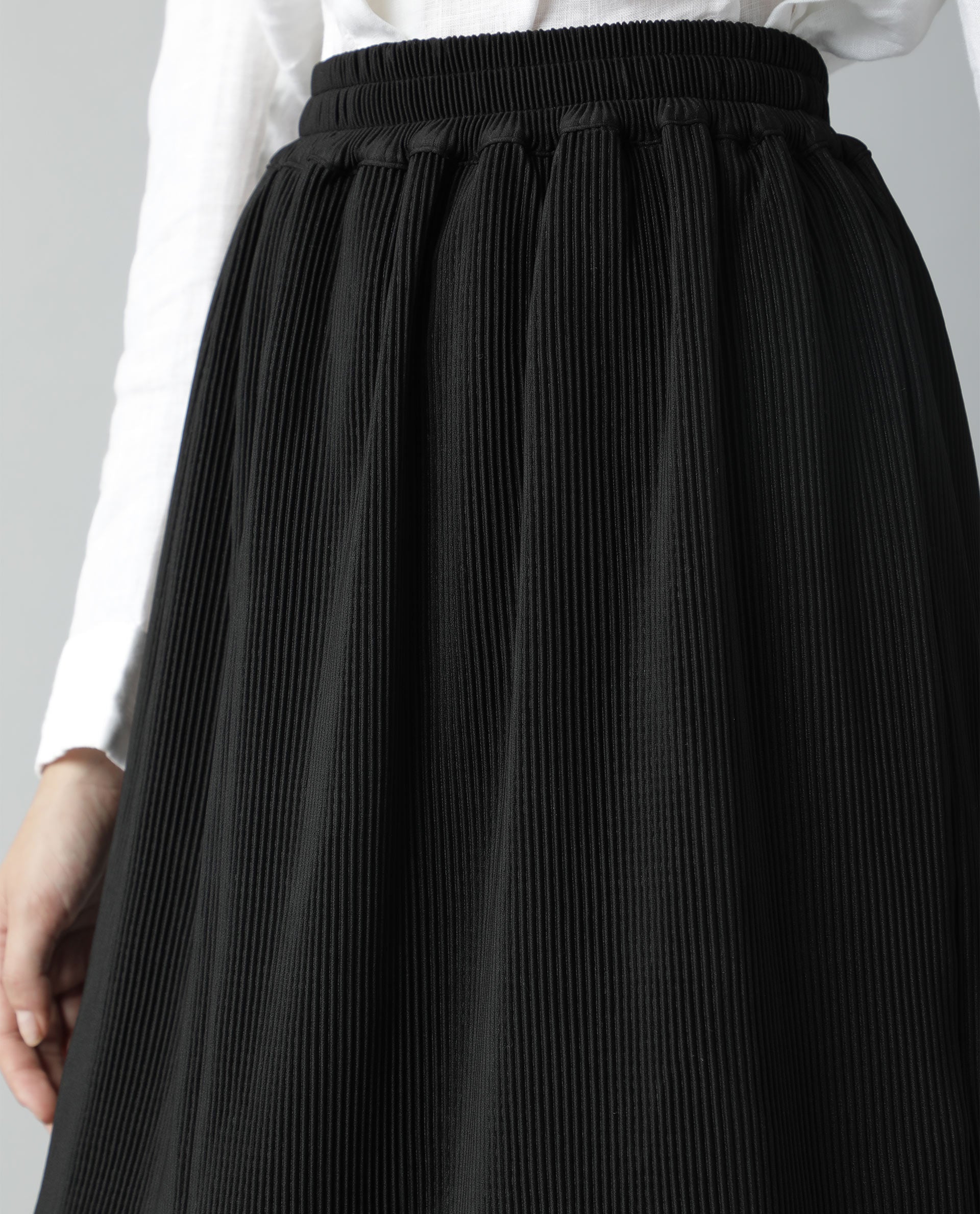 Rareism Womens Browse Black Skirt Pleated Mid Length Back Slit