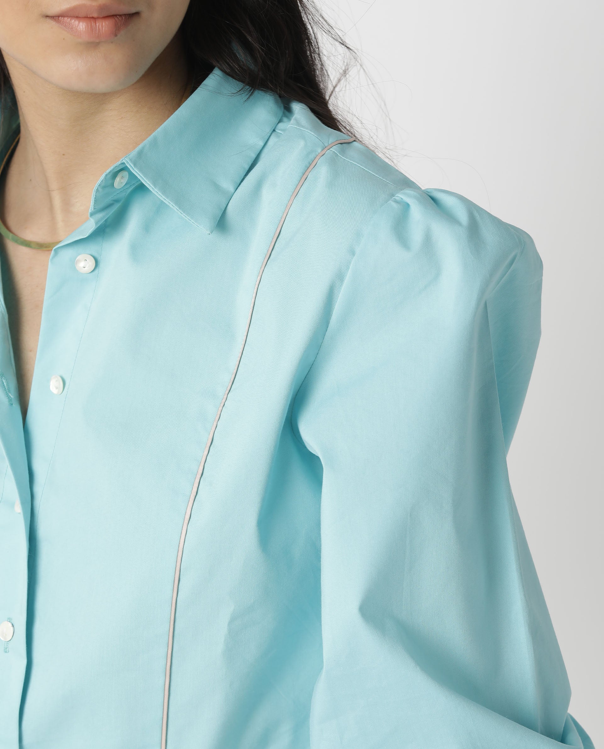 Rareism Women Bumble Blue Cotton Lycra Fabric Regular Fit Shirt Collar Full Sleeves Solid Top