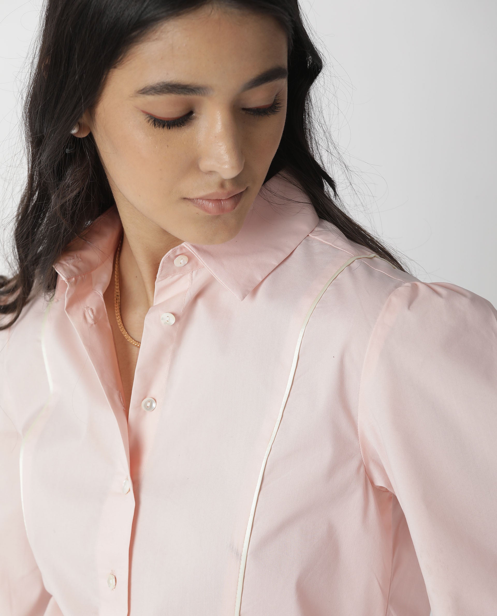 Rareism Womens Bumble Pink Top Cotton Lycra Fabric Regular Fit Cuffed Sleeve Collared Neck