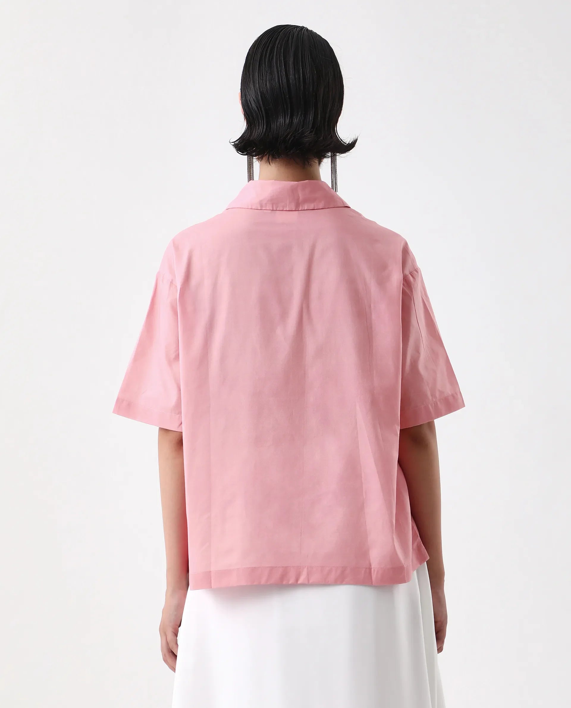 Rareism Women's Businge Dusky Pink Cotton Spread Collar Abstract Print Boxy Fit Shirt