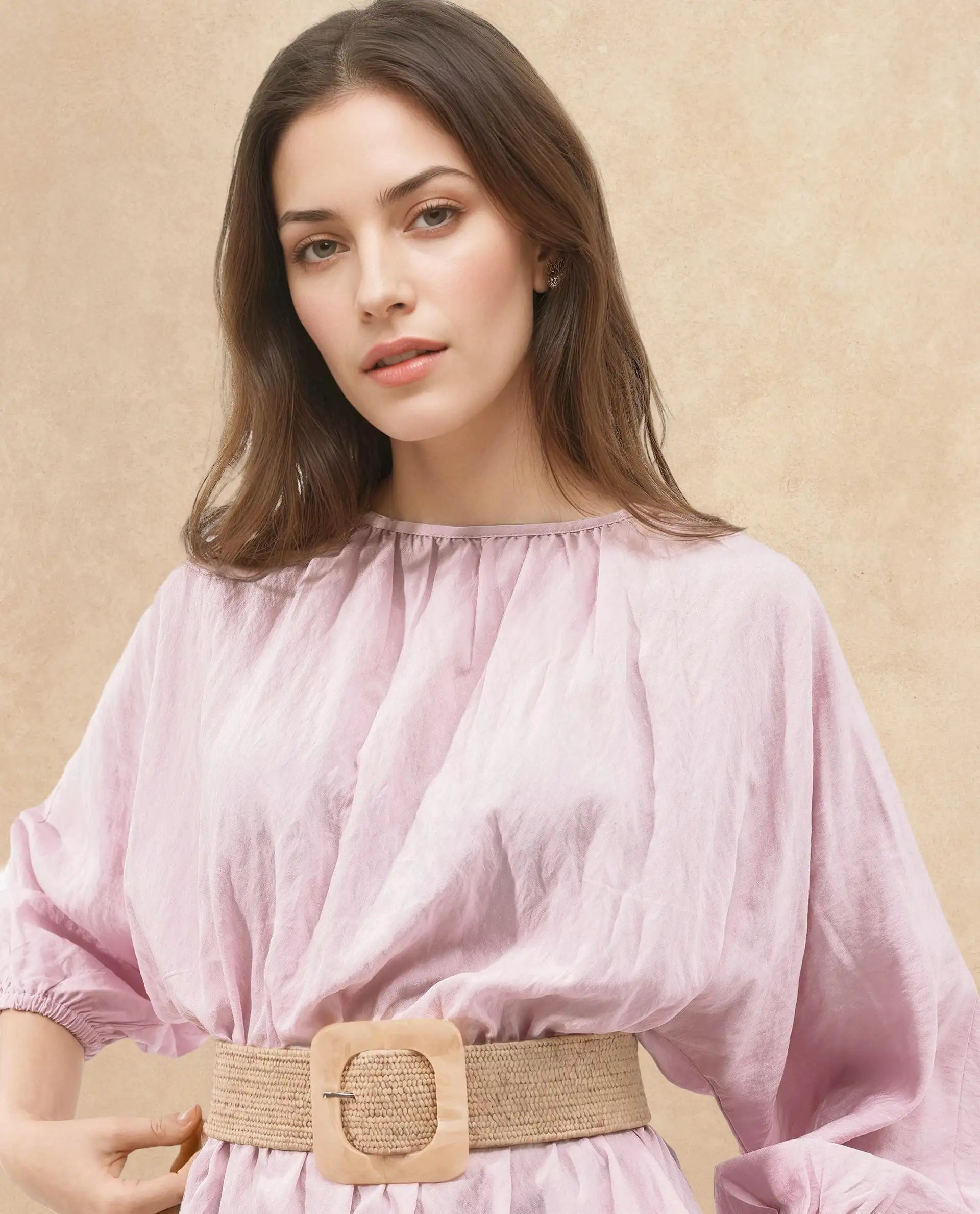 Rareism Women's Callahan Pastel Purple Rayon Crew Neck Plain Extended Sleeves Mini Fit And Flare Dress