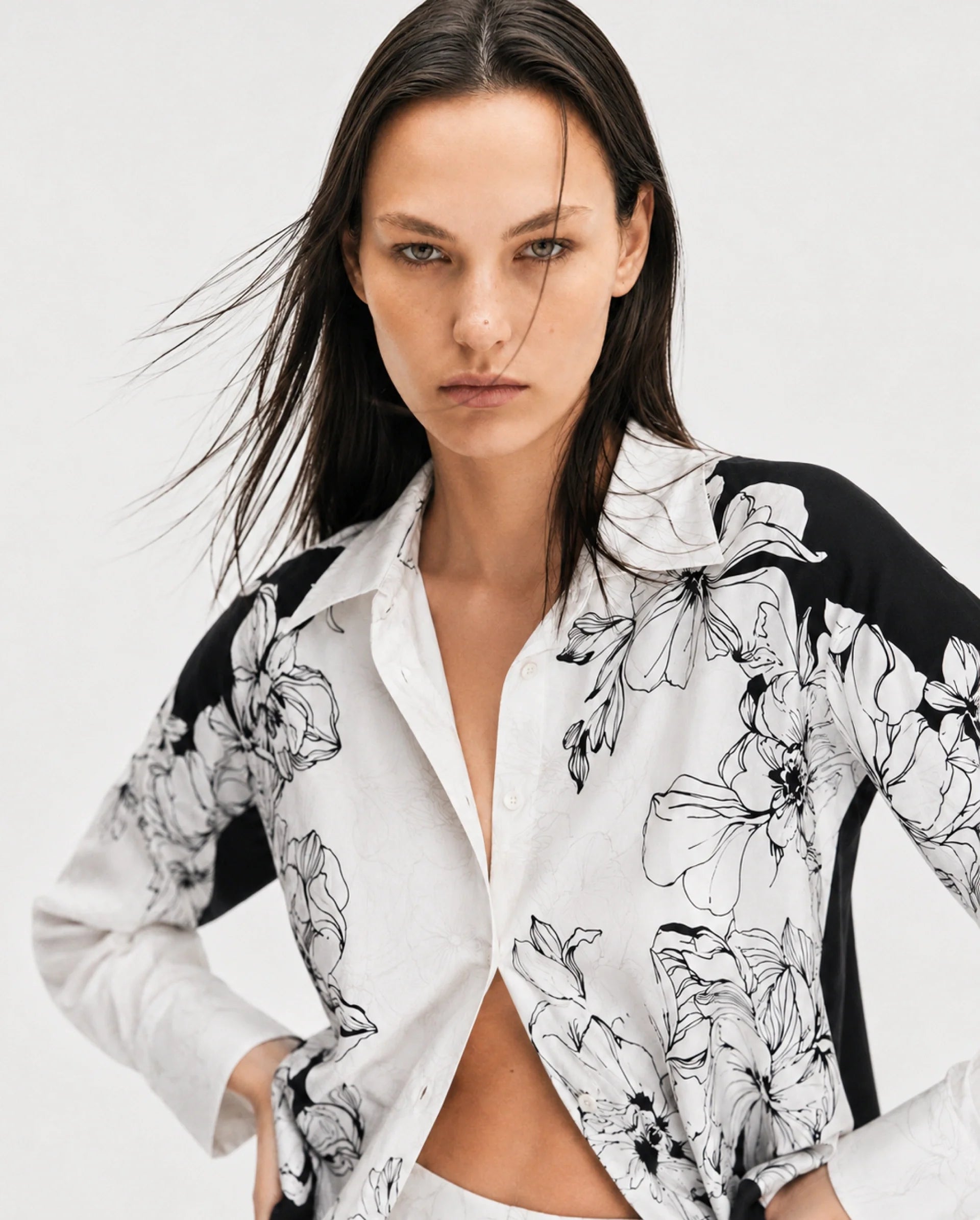 Rareism Women's Camiya-T White Viscose Blend Full Sleeve Boxy Printed Shirt