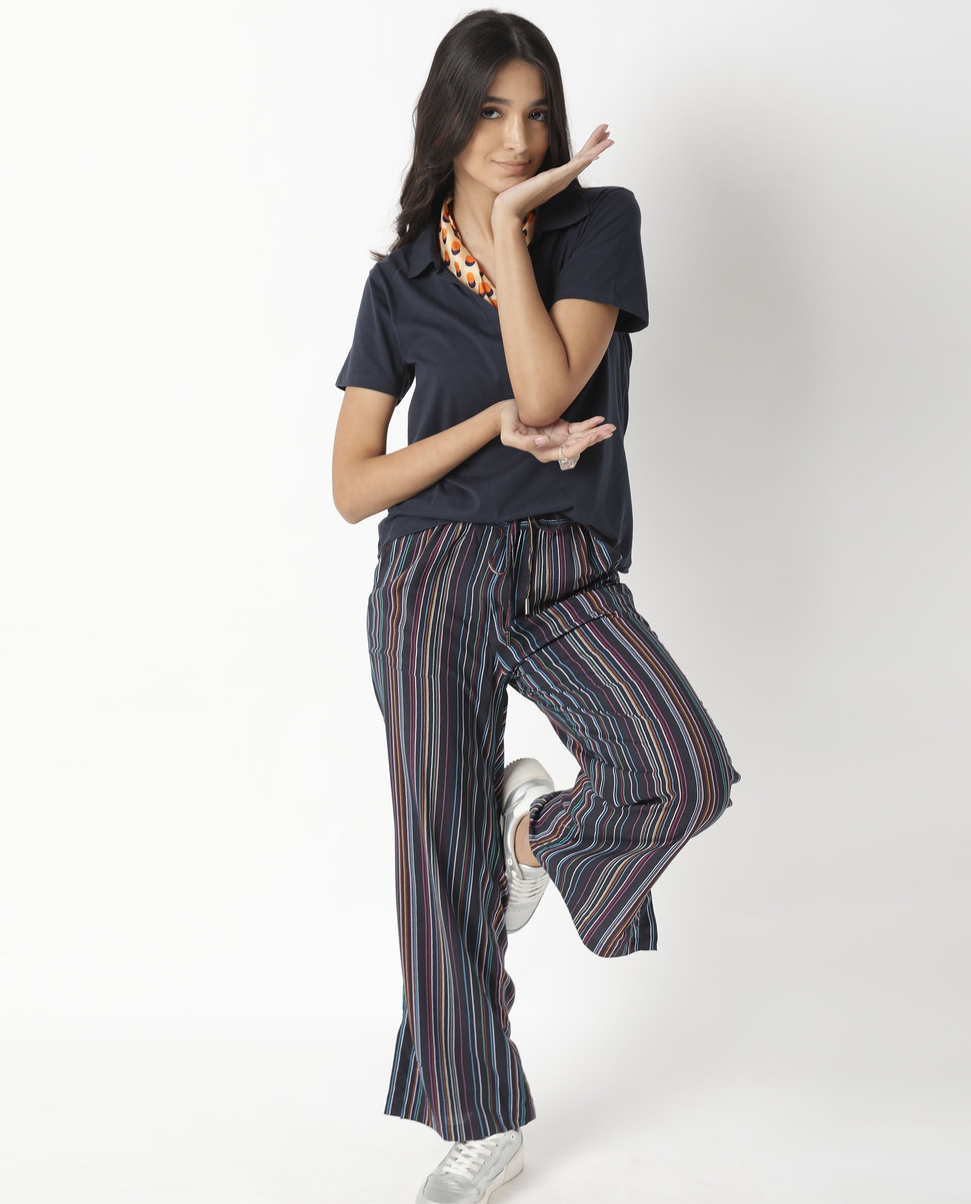 Rareism Womens Candid Navy Polo Cotton Fabric Regular Fit Half Sleeve Collared Neck