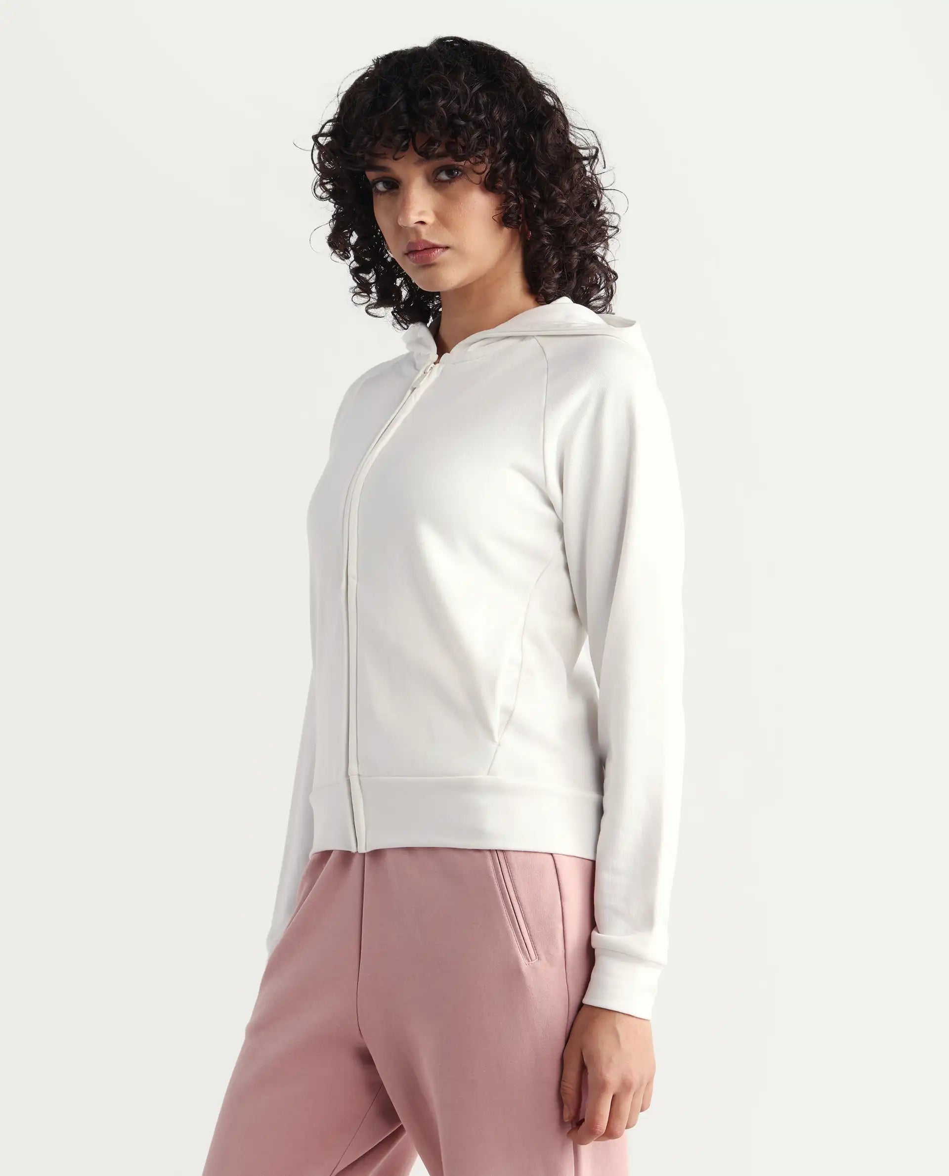 Rareism Women's Medium Weight Terry 290 Gsm Cotton Blend Hooded Plain Regular Fit Jacket