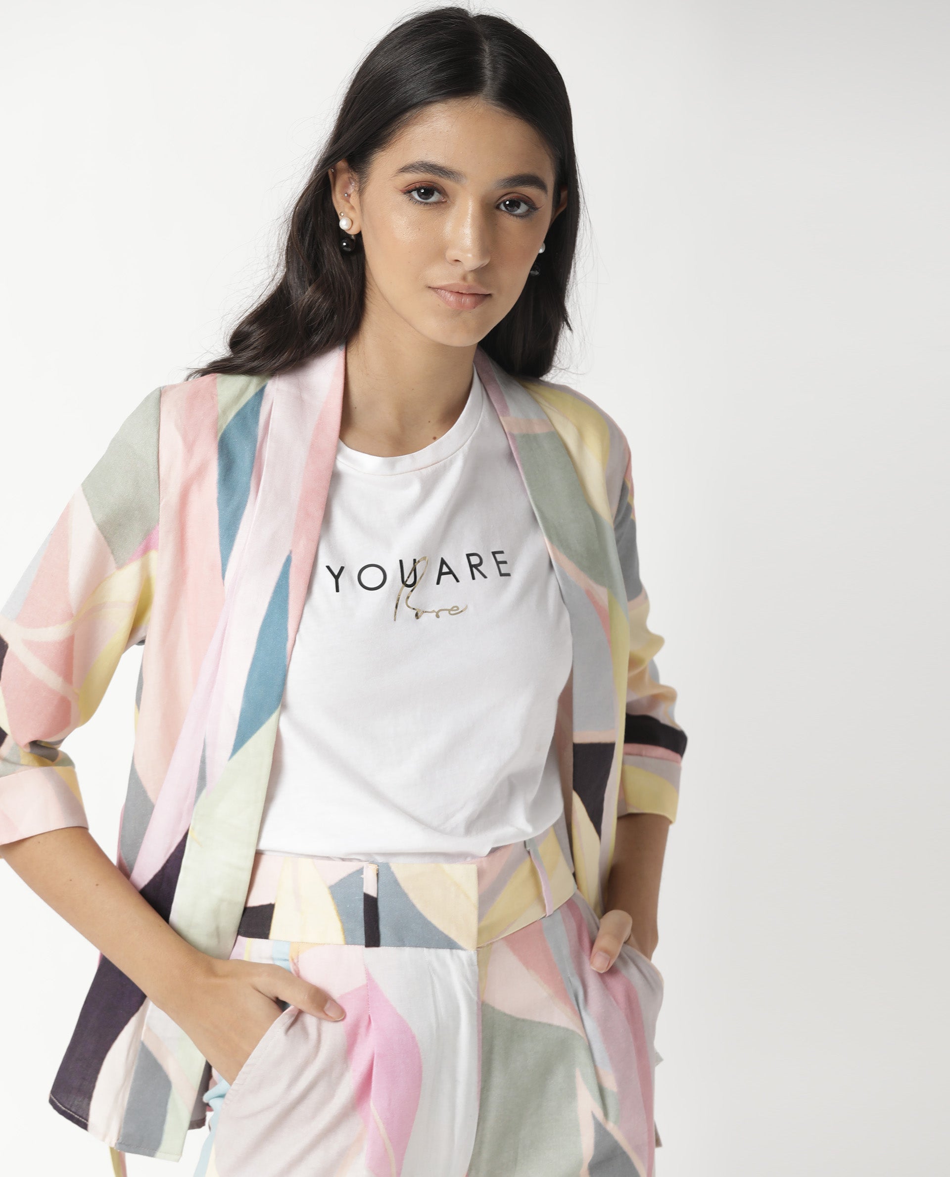 Rareism Womens Caprico White T-Shirt Cotton Fabric Regular Fit Half Sleeve Round Neck