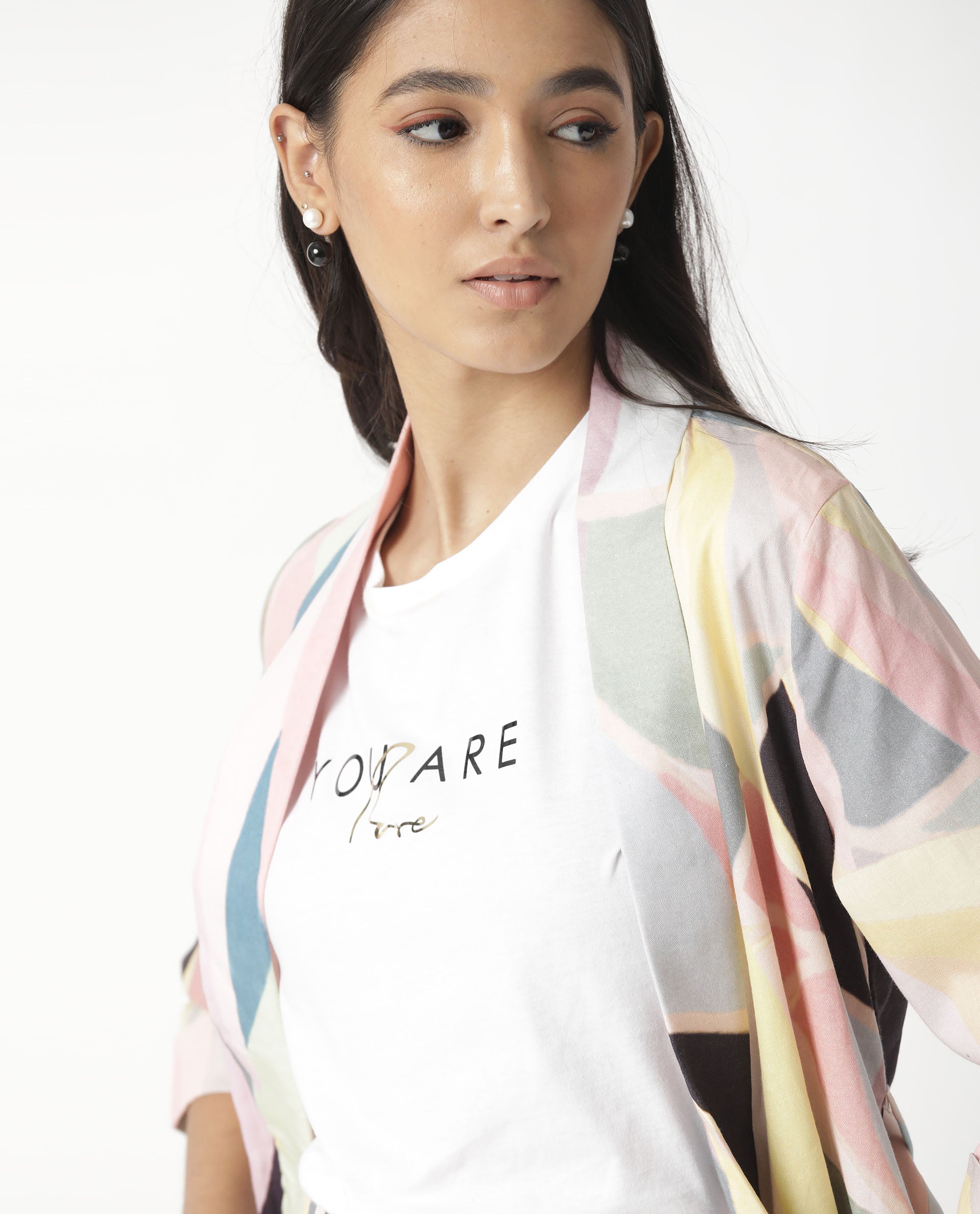 Rareism Womens Caprico White T-Shirt Cotton Fabric Regular Fit Half Sleeve Round Neck