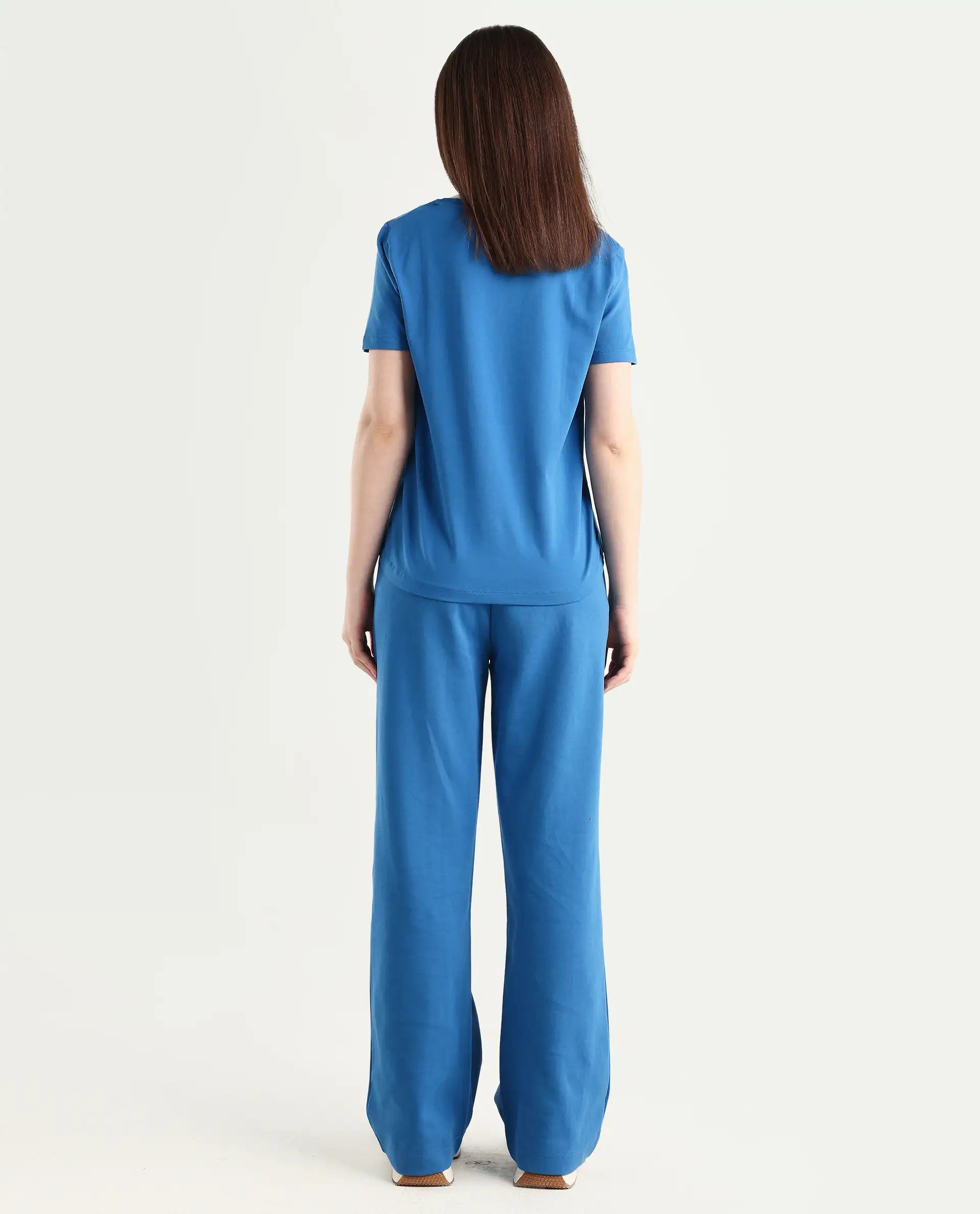 Rareism Women's Heavy Weight Interlock 340 Gsm Cotton Blend Plain Ankle Length Relaxed Fit Track Pant Flared