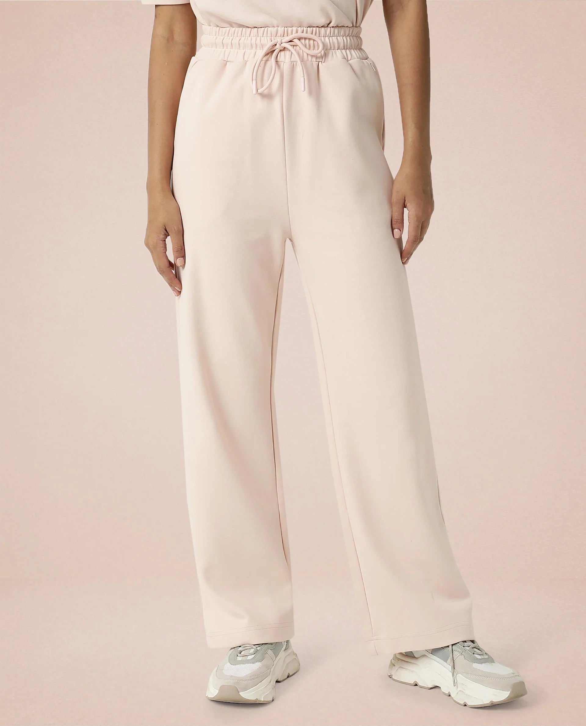 Rareism Women Capsule Pink Cotton Blend Fabric Relaxed Fit Solid Mid Rise Ankle Length Track Pant