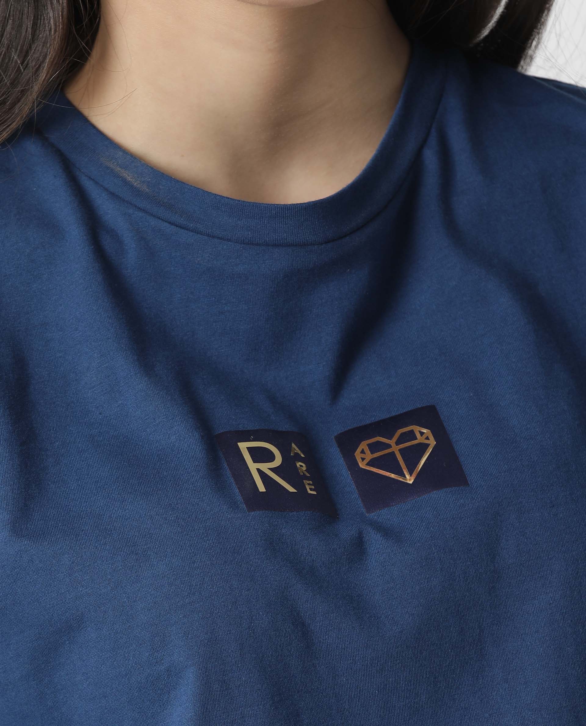 Rareism Womens Cardi Blue T-Shirt Cotton Fabric Regular Fit Half Sleeve Round Neck