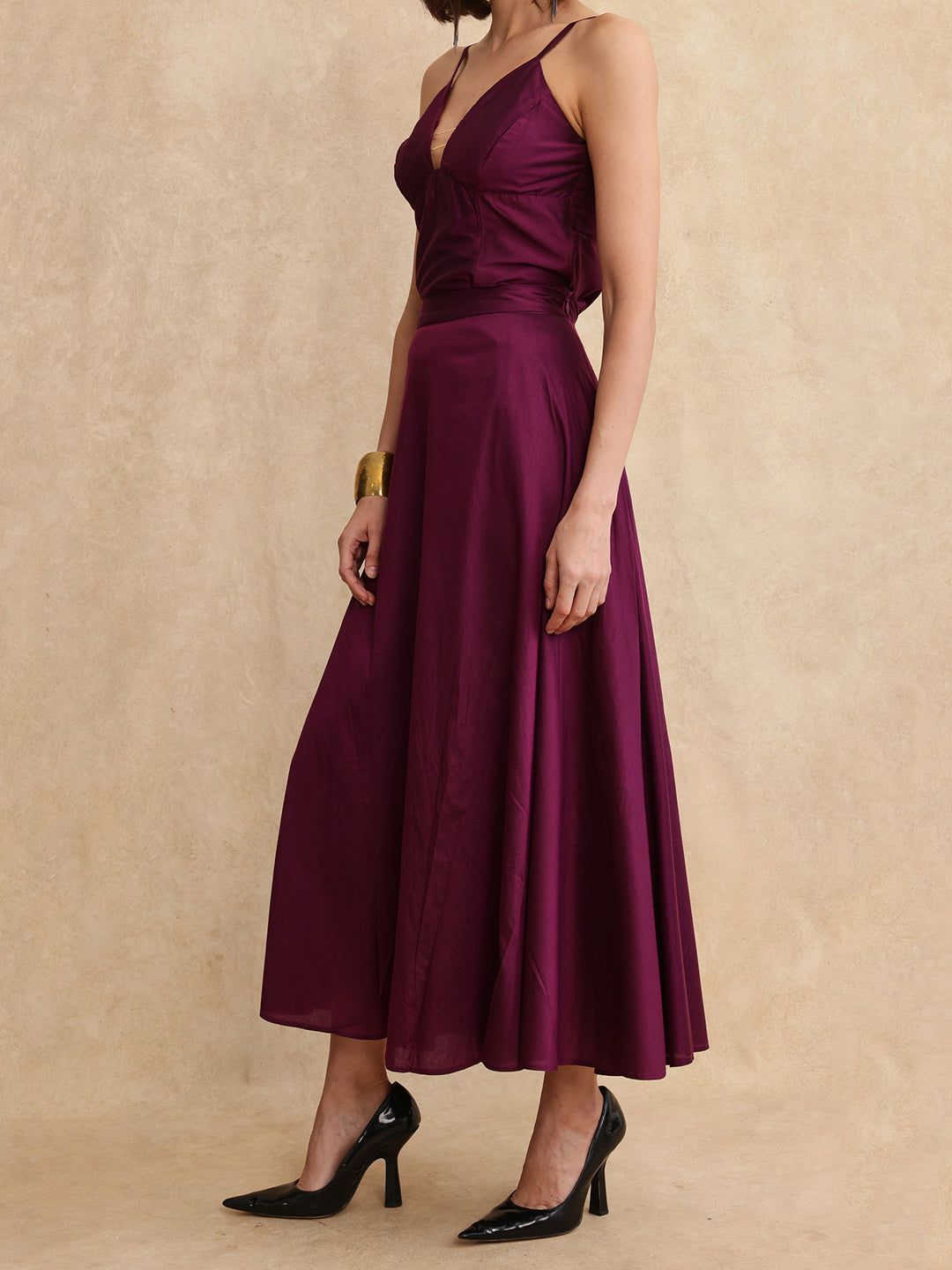 Rareism Women Carfa-B Purple Zipper Closure Flared Maxi Plain Skirt