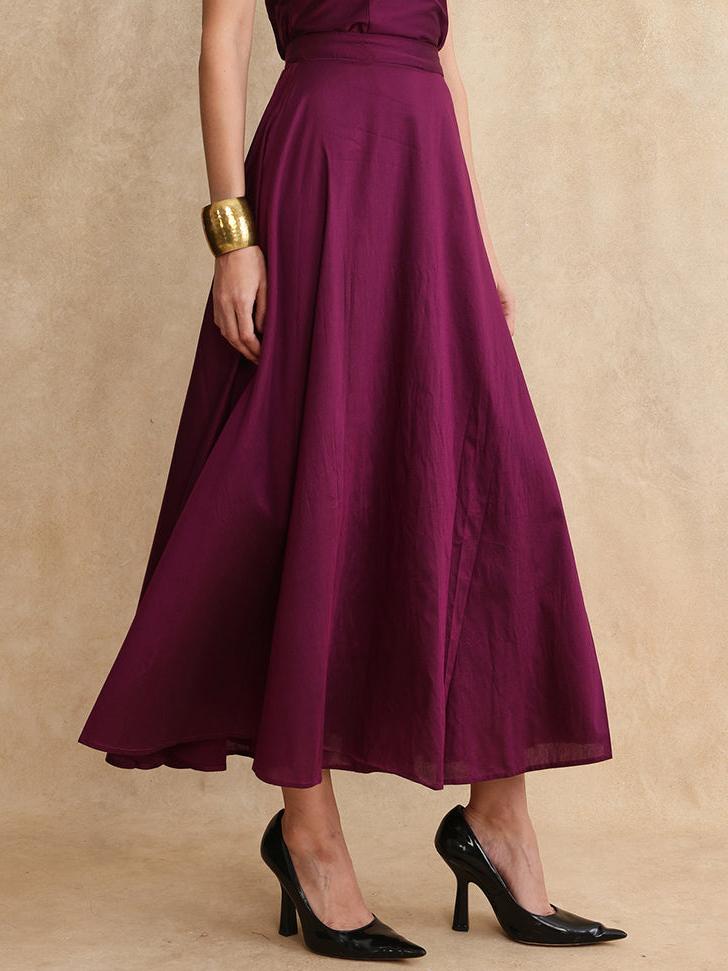 Rareism Women Carfa-B Purple Zipper Closure Flared Maxi Plain Skirt