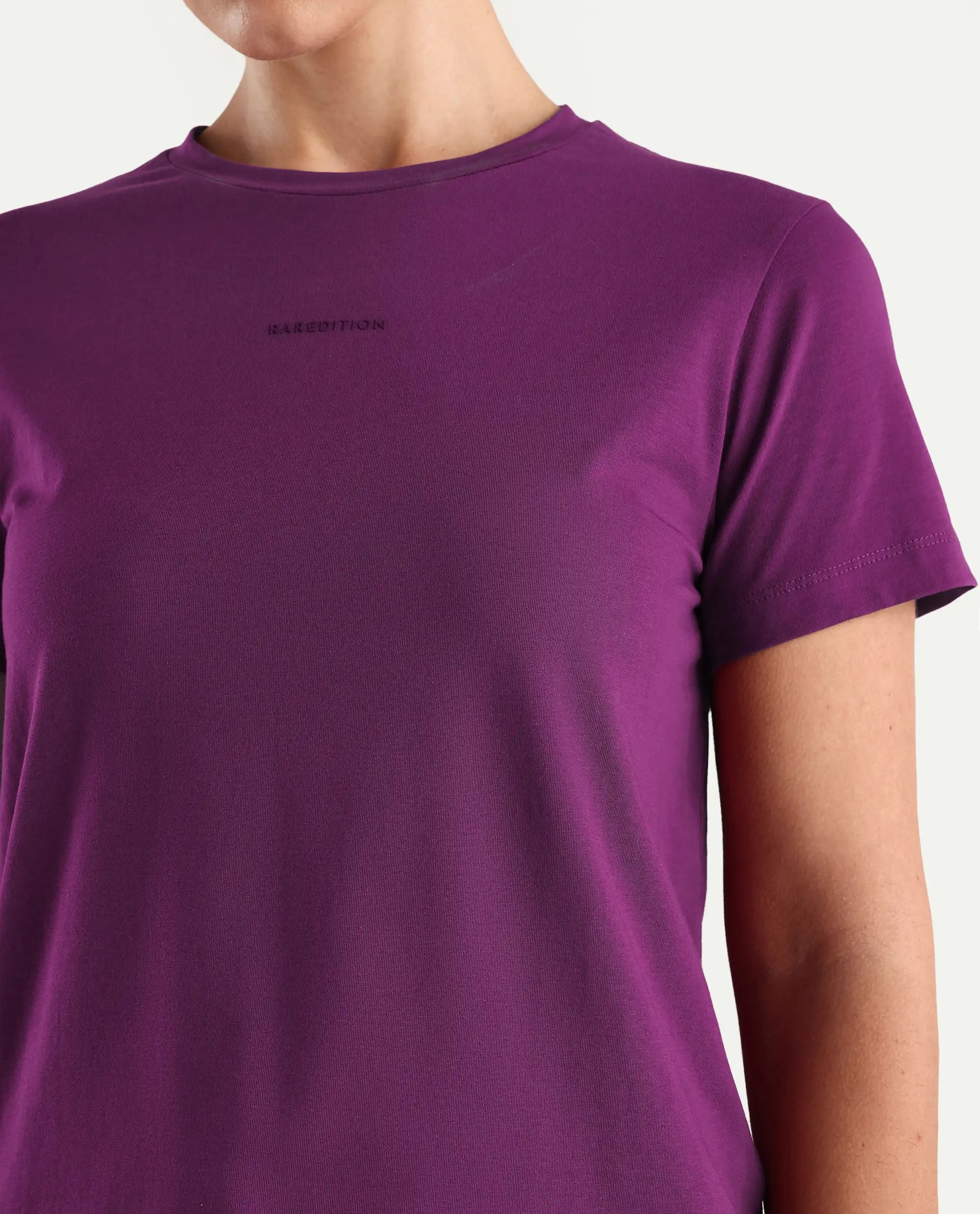 Rareism Women's Carob Dark Pink Linen Crew Neck Plain Regular Fit T-Shirt
