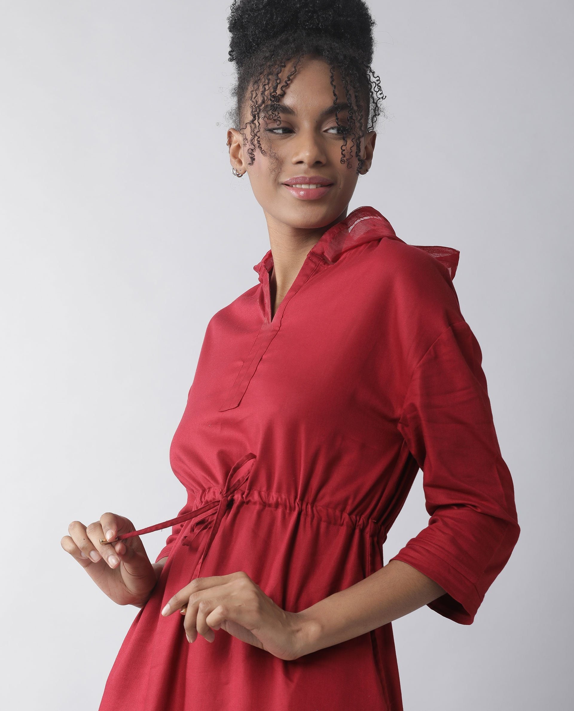 Rareism Women's Chalk Maroon Full Sleeve Dress