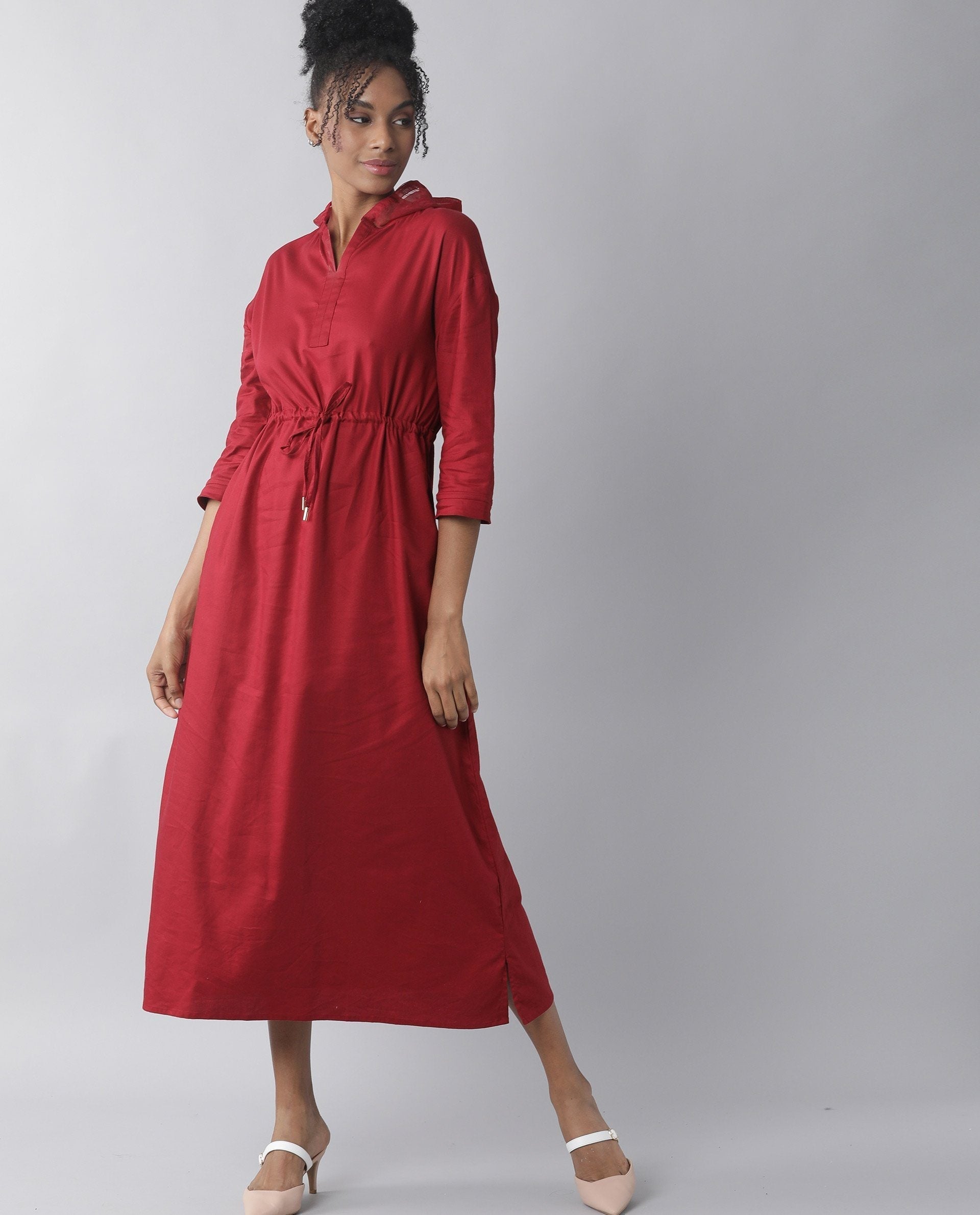 Rareism Women's Chalk Maroon Full Sleeve Dress