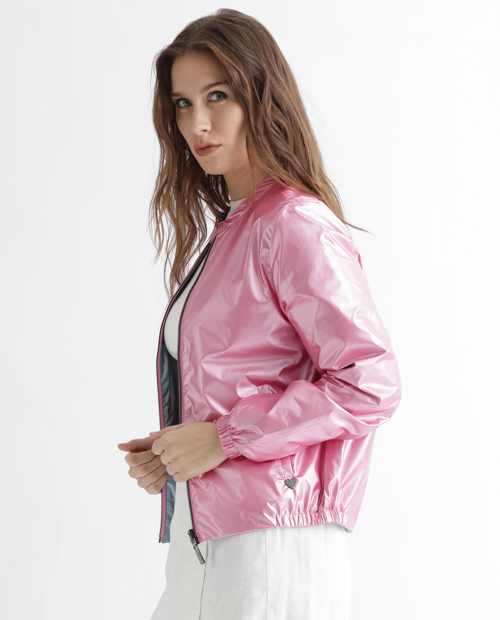 Rareism Women's Charlotte Pink Polyester Mandarin Collar Plain Regular Fit Jacket
