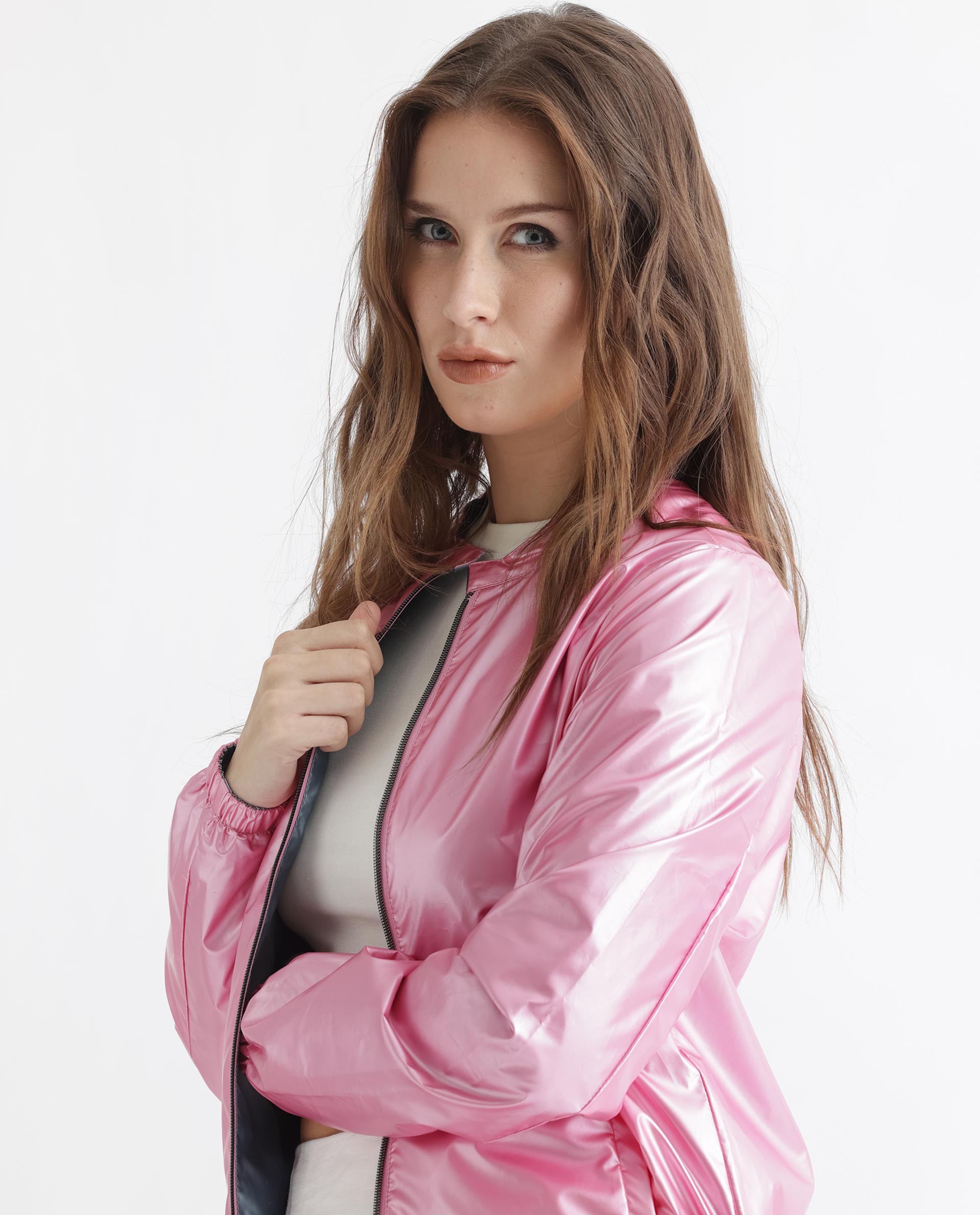 Rareism Women's Charlotte Pink Polyester Mandarin Collar Plain Regular Fit Jacket