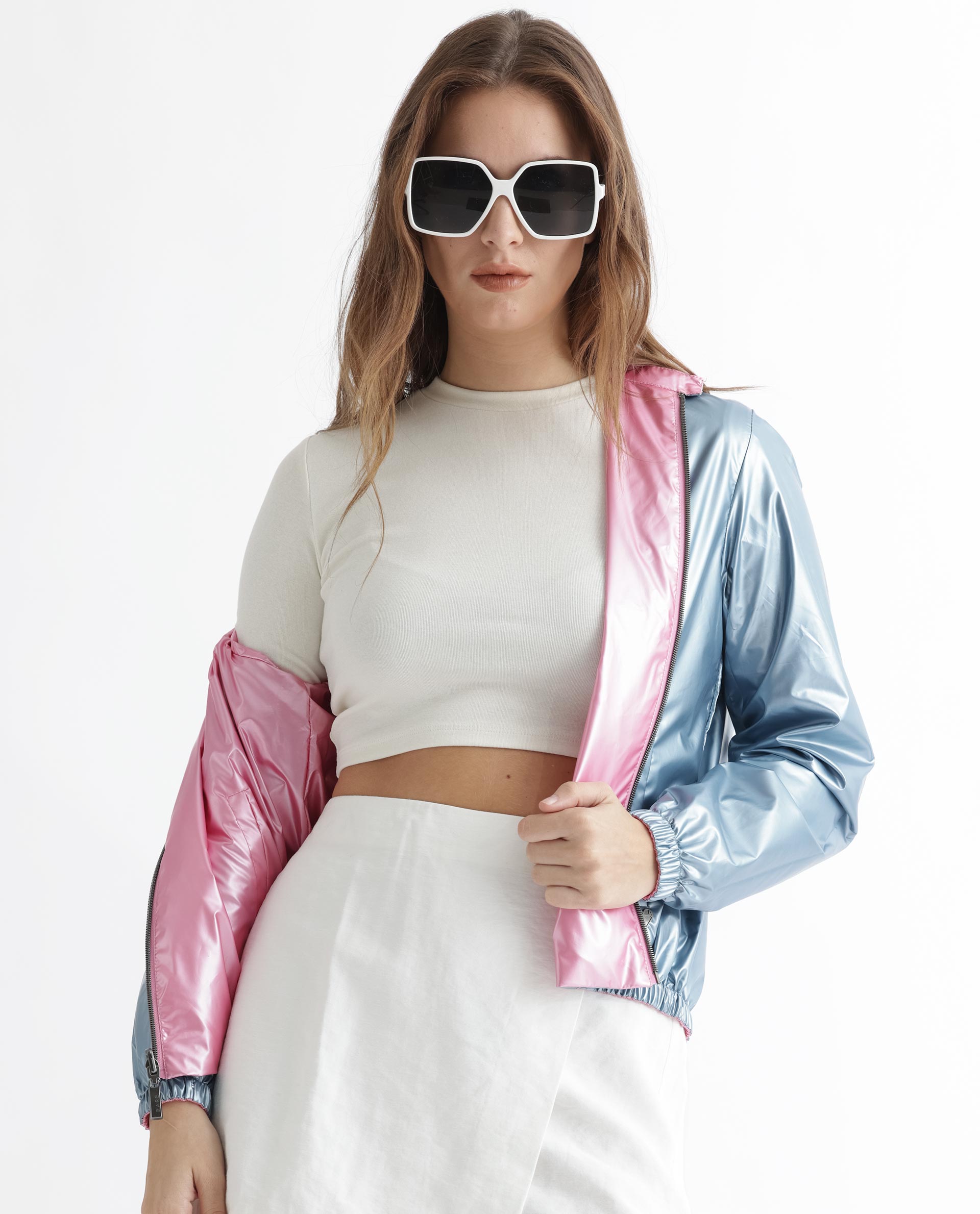 Rareism Women's Charlotte Pink Polyester Mandarin Collar Plain Regular Fit Jacket