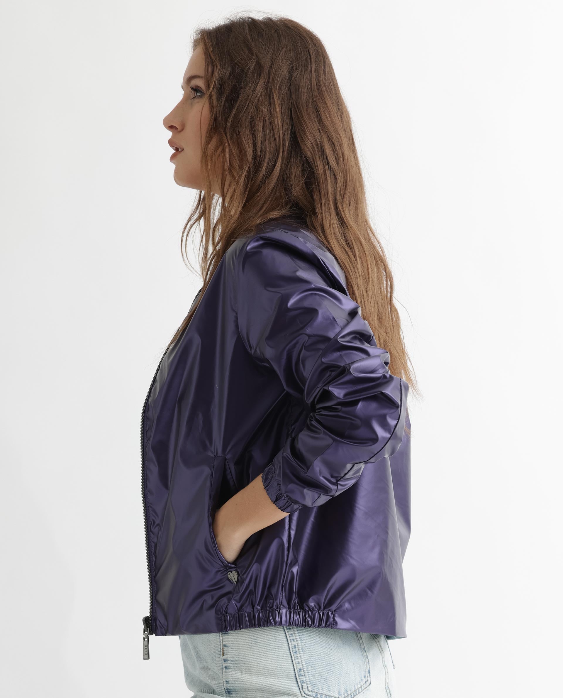 Rareism Women's Charlotte Purple Polyester Mandarin Collar Plain Regular Fit Jacket