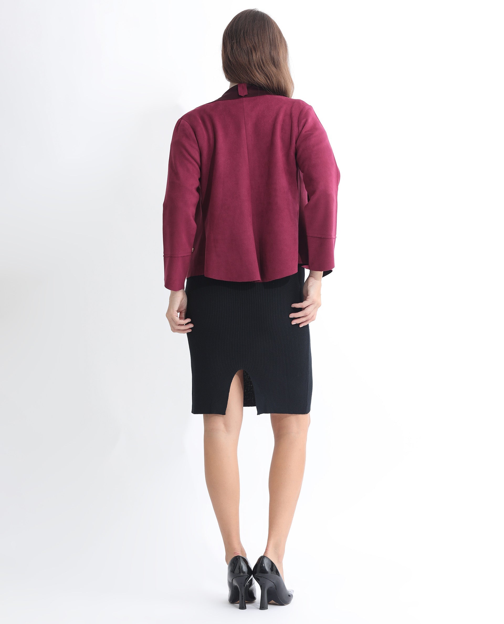 Rareism Women Cinnamon Pink Polyester Fabric Full Sleeves Cowl Neck Relaxed Fit Plain Jacket