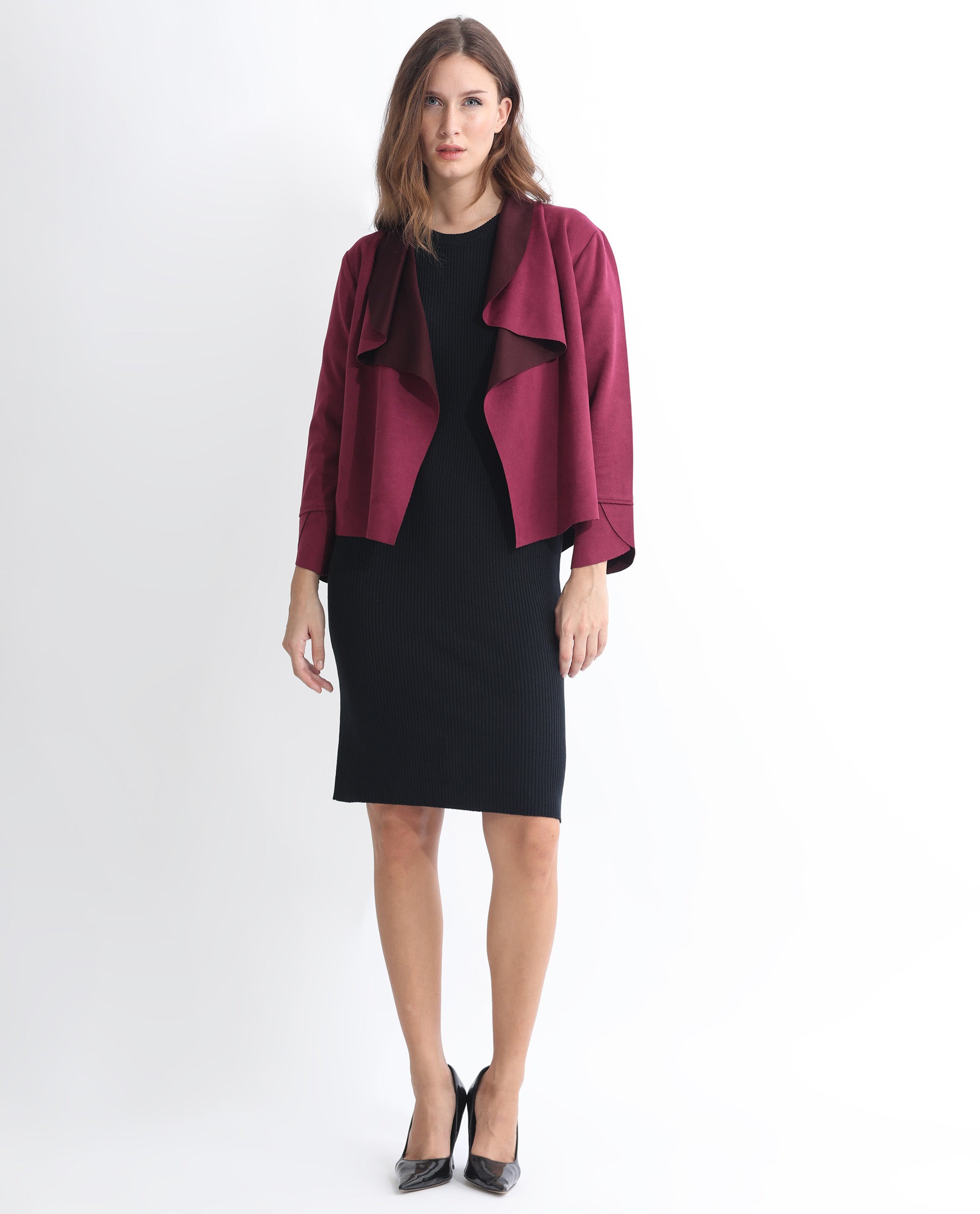 Rareism Women Cinnamon Pink Polyester Fabric Full Sleeves Cowl Neck Relaxed Fit Plain Jacket