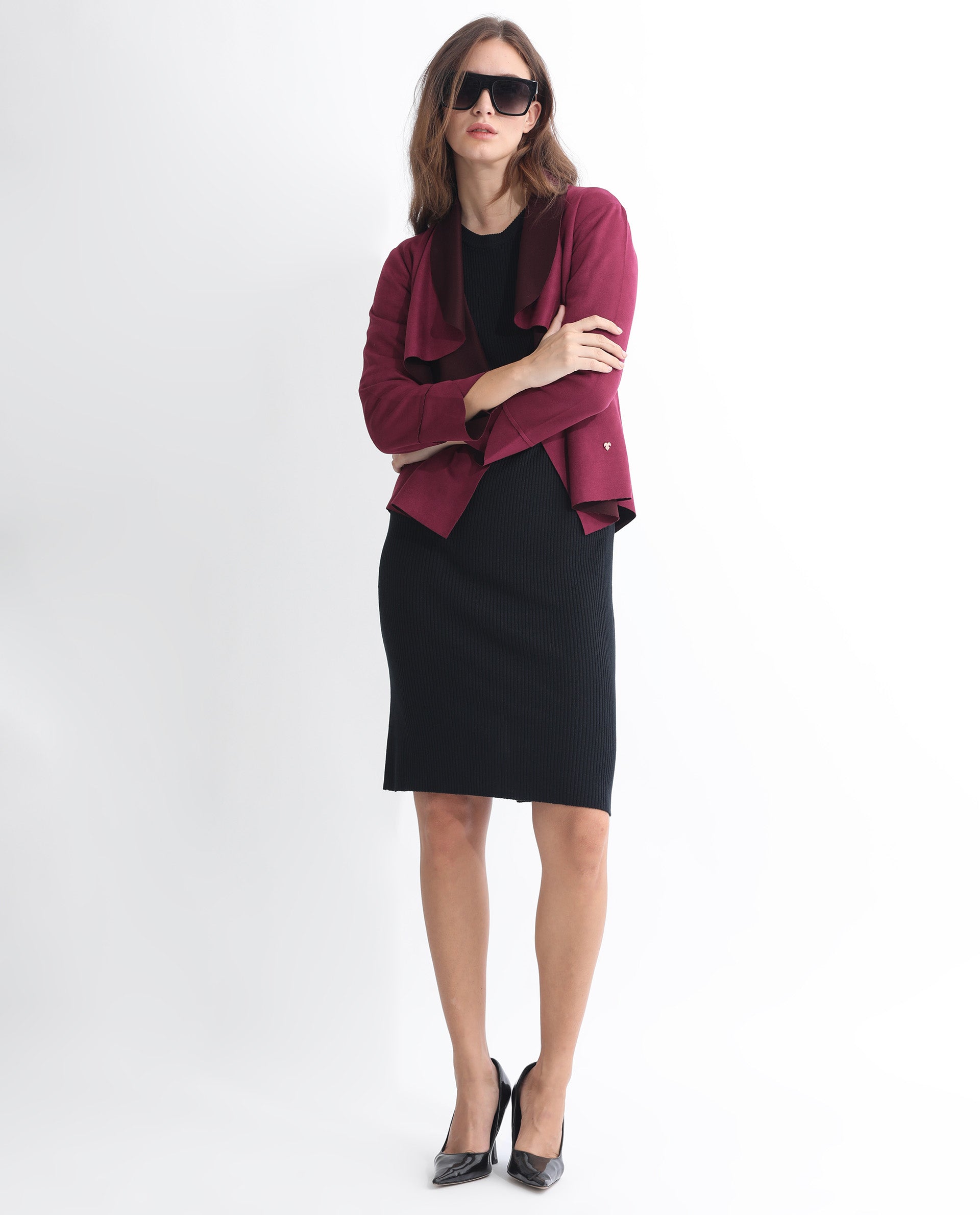 Rareism Women's Cinnamon Pink Polyester Cowl Neck Plain Relaxed Fit Jacket