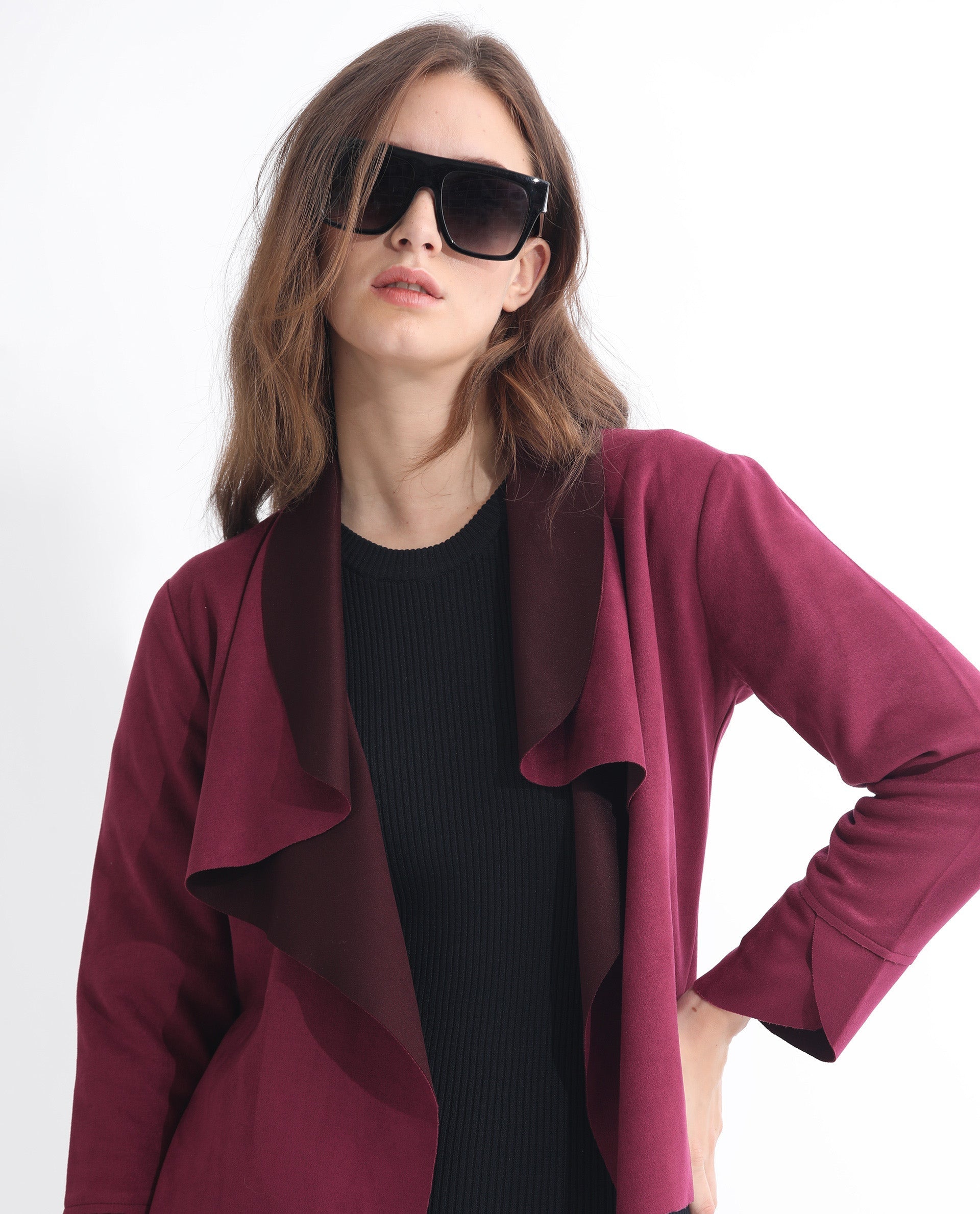 Rareism Women's Cinnamon Pink Polyester Cowl Neck Plain Relaxed Fit Jacket