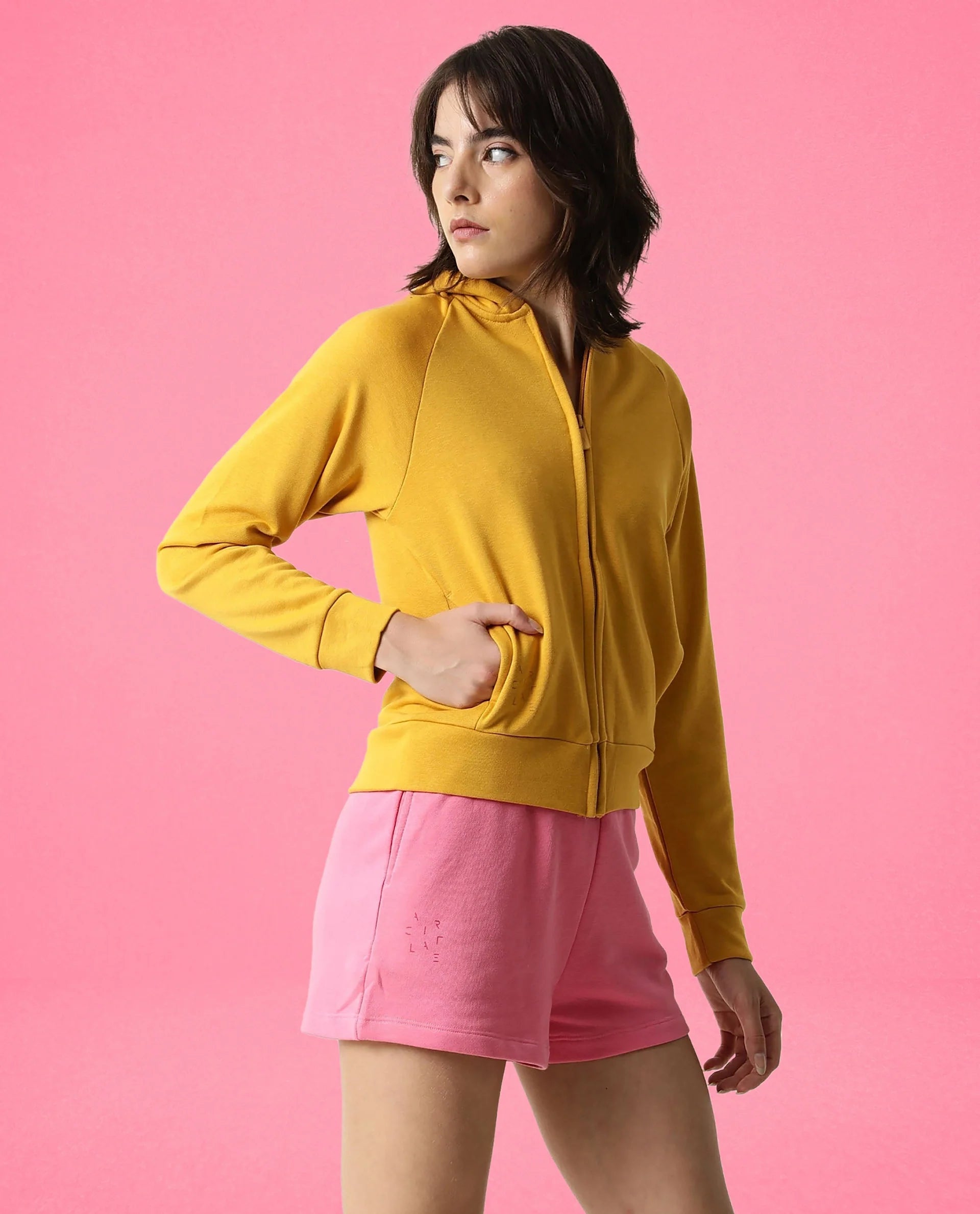 Rareism Women Ciri Flouroscent Pink Cotton Poly Fabric Relaxed Fit Solid Mid Rise Shorts