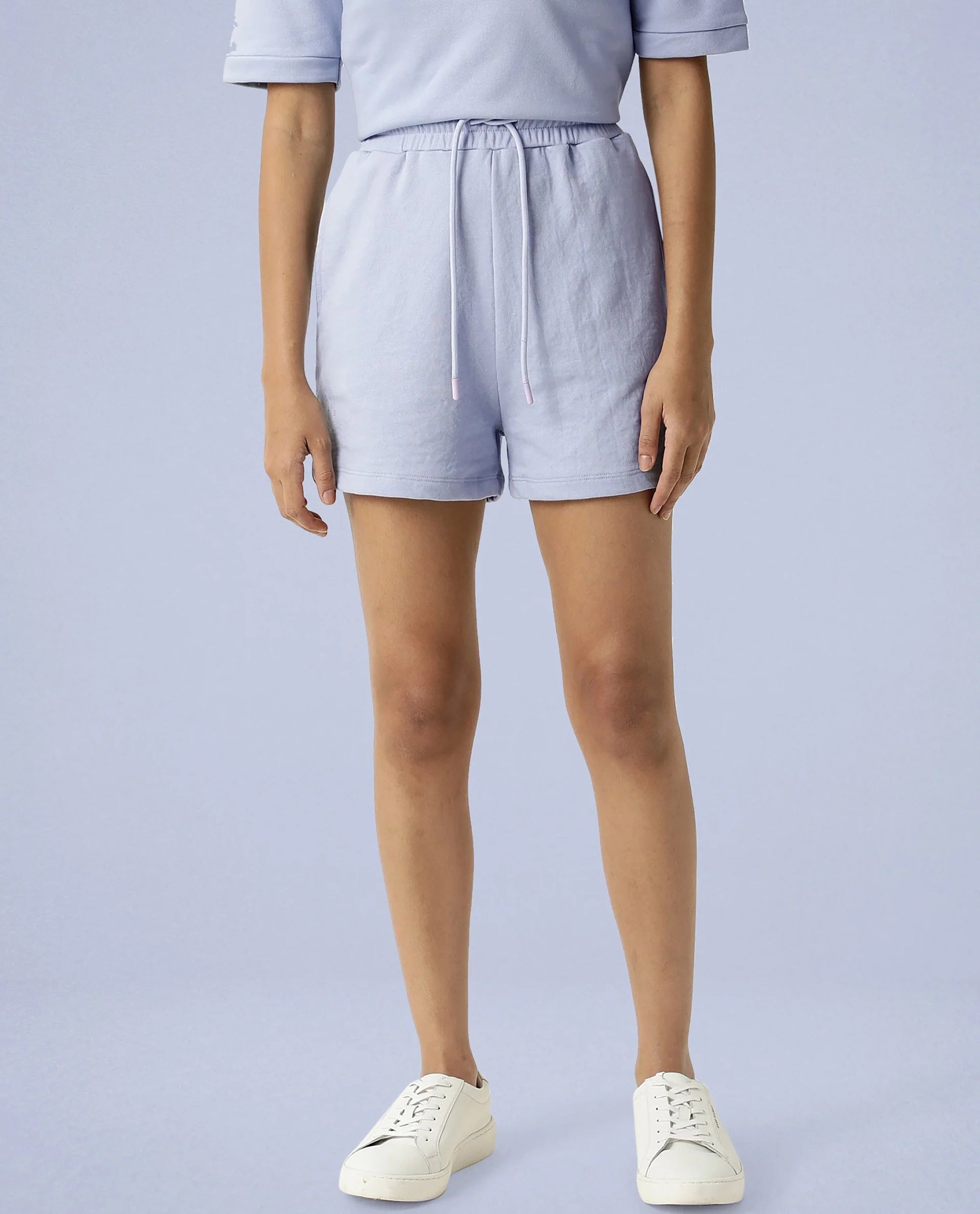 Rareism Women Ciri Light Blue Cotton Poly Fabric Relaxed Fit Solid Mid Rise Shorts