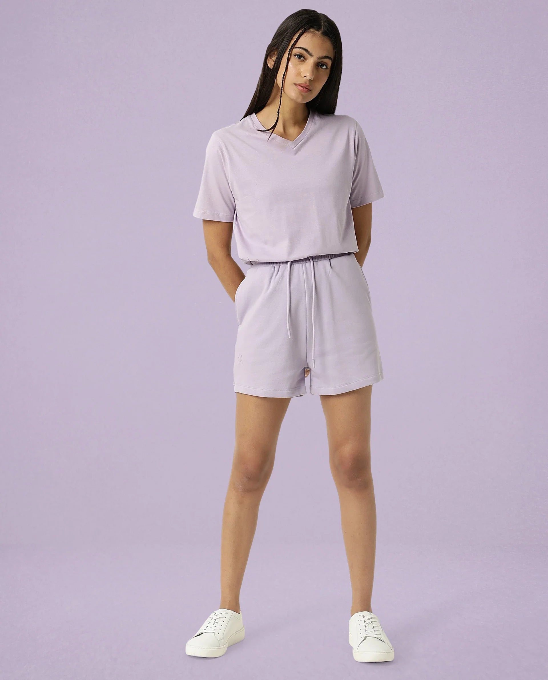 Rareism Women's Medium Weight Terry 290 Gsm Cotton Blend Plain Mini Relaxed Fit Shorts