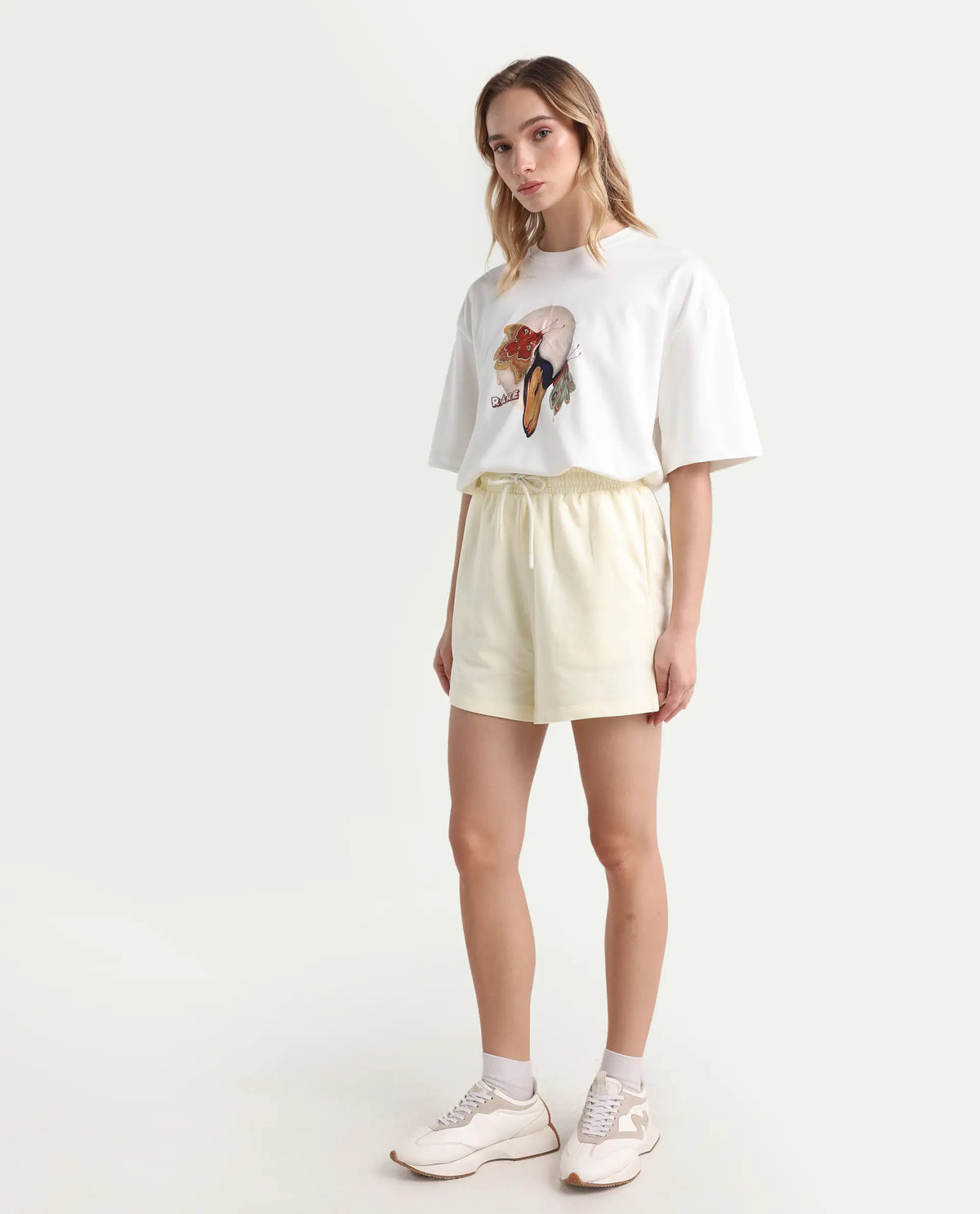 Rareism Women's Medium Weight Terry 290 Gsm Cotton Blend Plain Mini Relaxed Fit Shorts