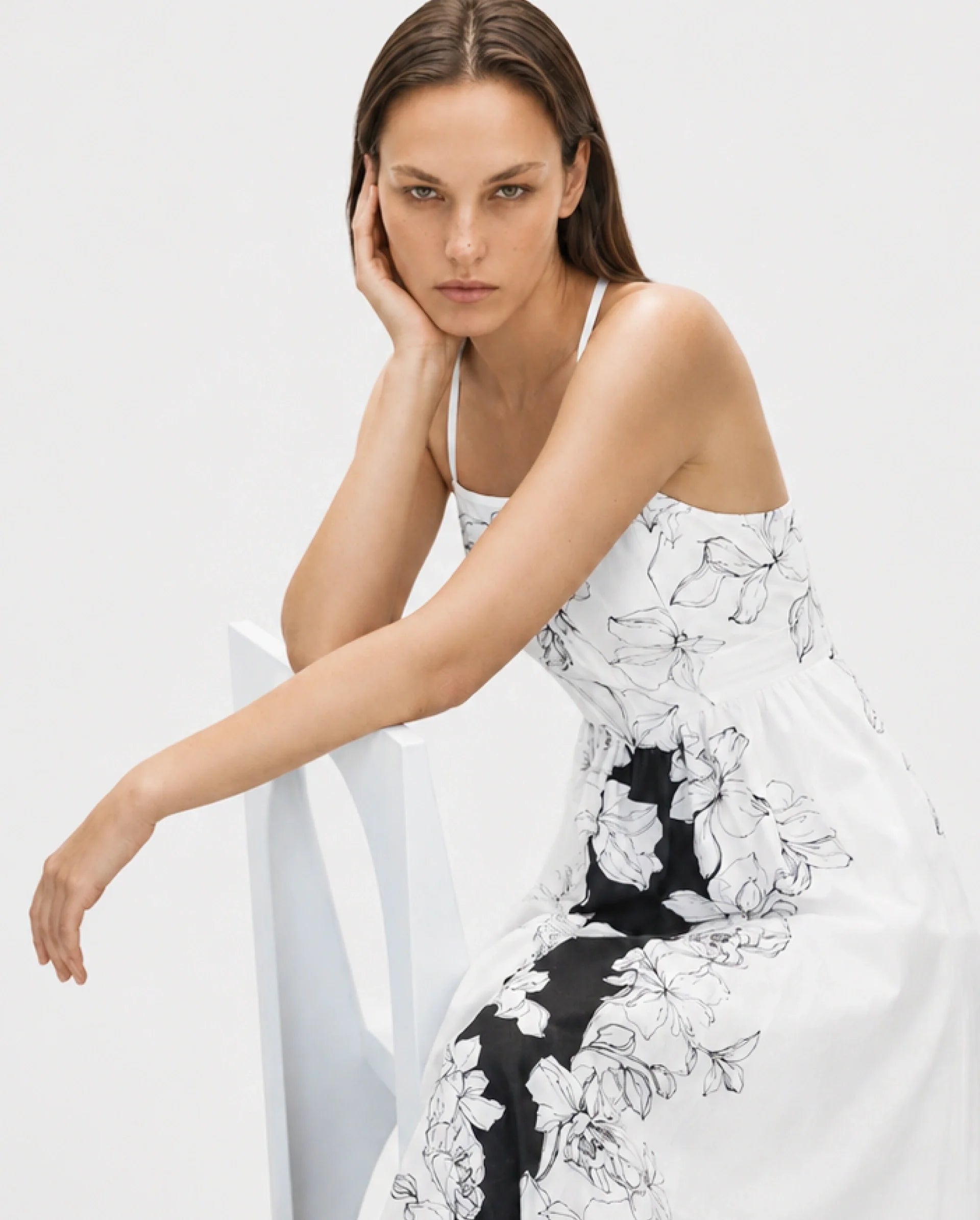 Rareism Women's Clara White Viscose Sleeveless Fit And Flare Floral Print Dress