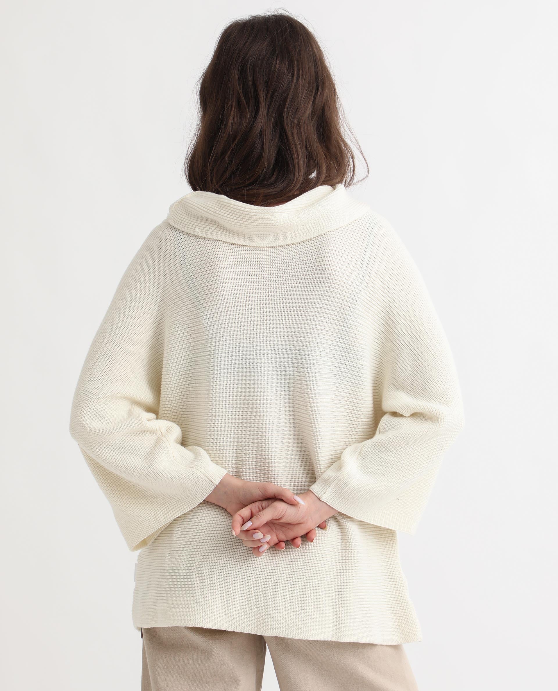 Rareism Women Cleo Off White 3/4Th Sleeves Relaxed Fit Solid Cowl Neck Sweater