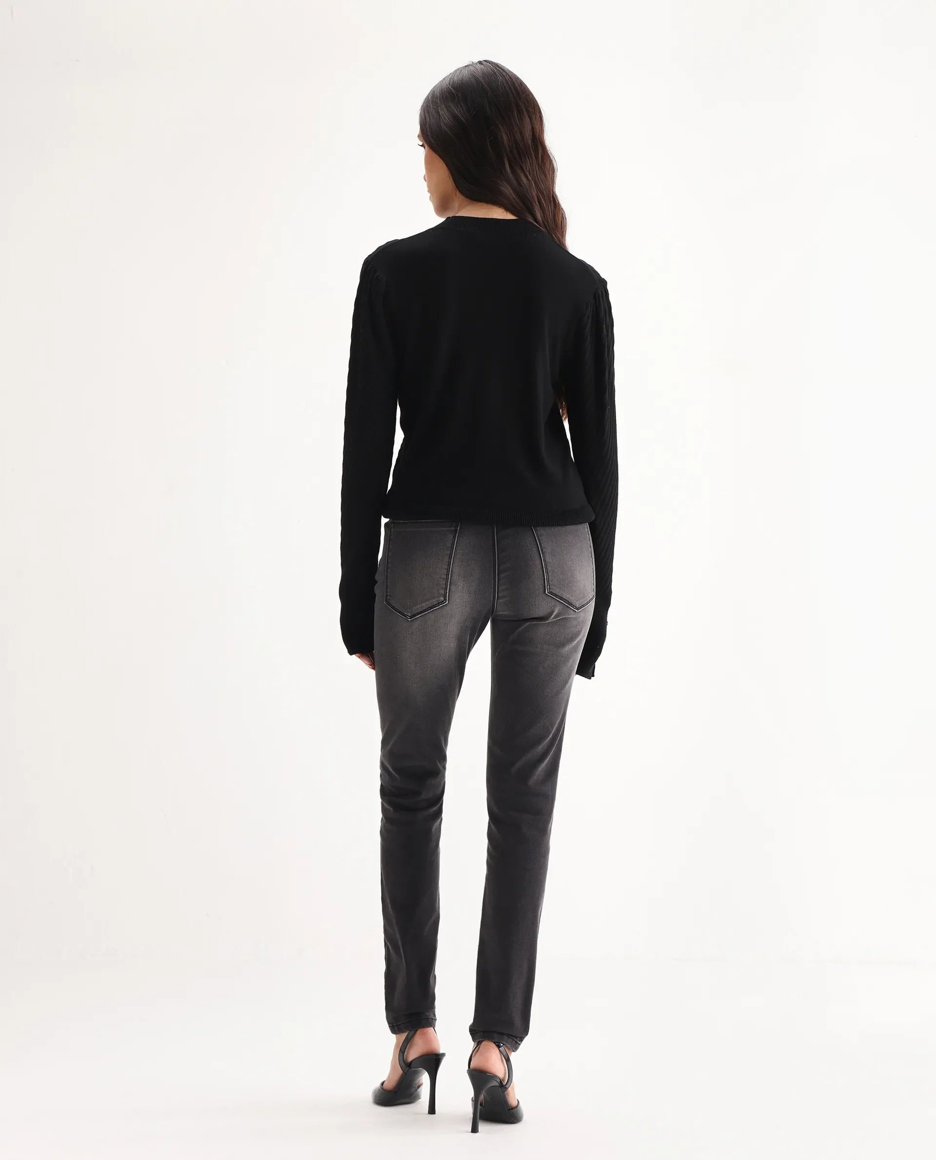 Rareism Women's Clipper Grey Cotton Blend Plain Ankle Length Slim Fit Jeans